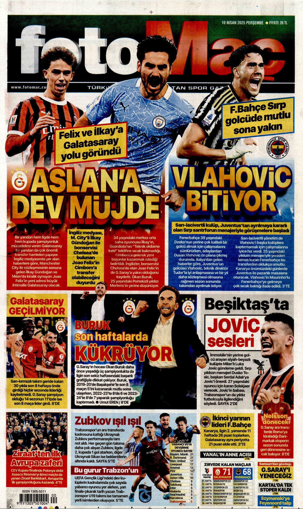 FOTOMAÇ gazetesinin 10 Nisan 2025 tarihli birinci sayfası