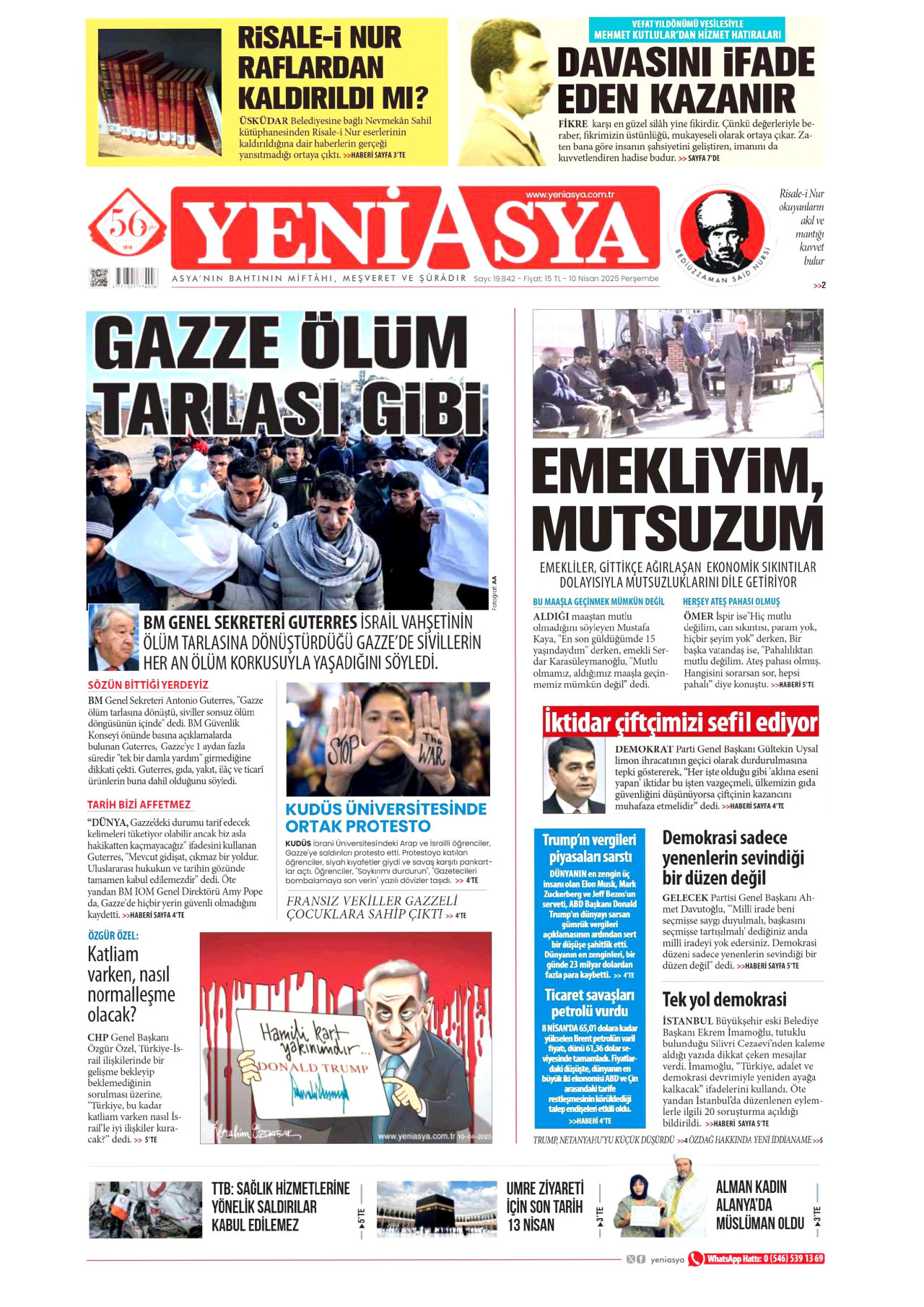 YENİ ASYA gazetesinin 10 Nisan 2025 tarihli birinci sayfası