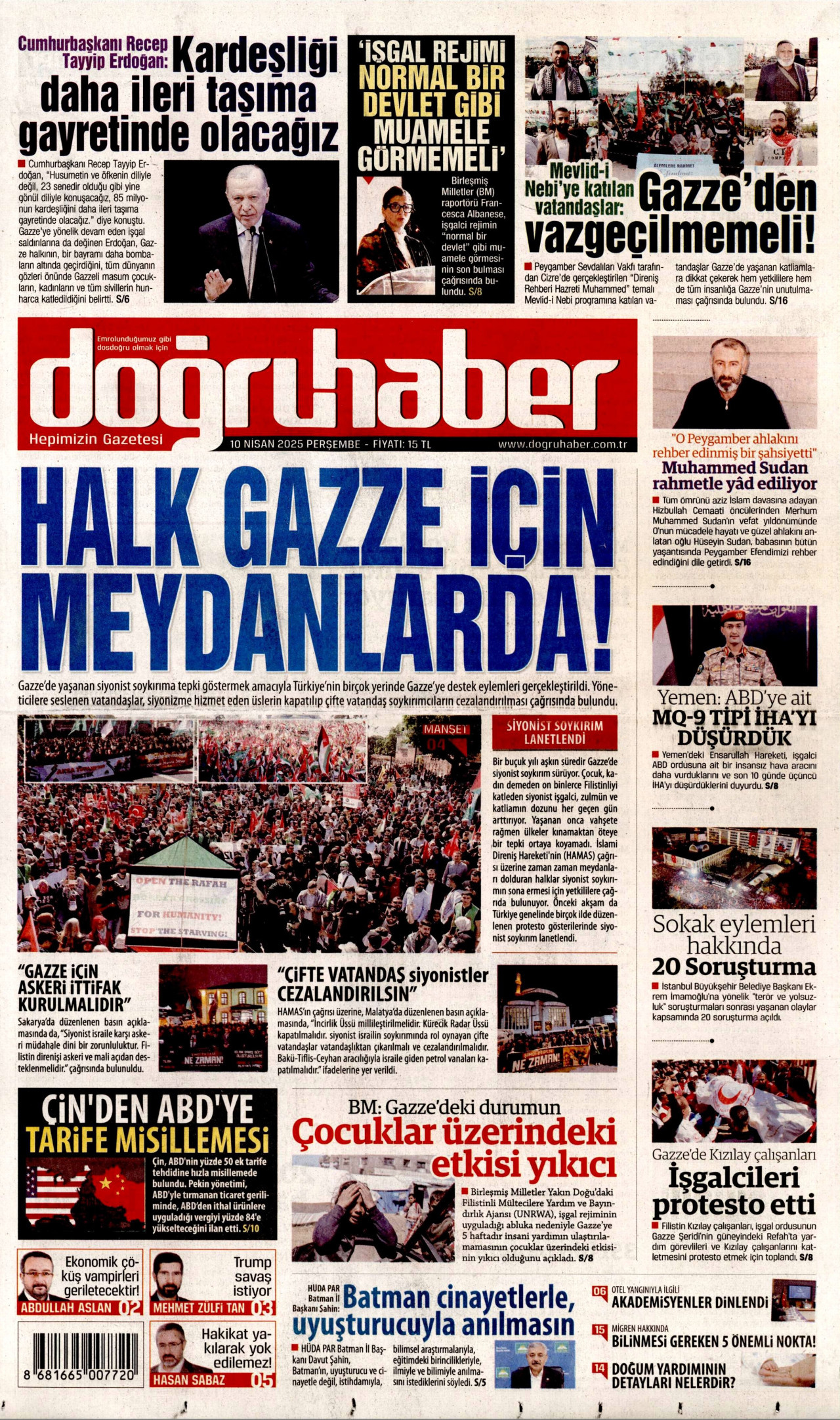 DOĞRU HABER gazetesinin 10 Nisan 2025 tarihli birinci sayfası