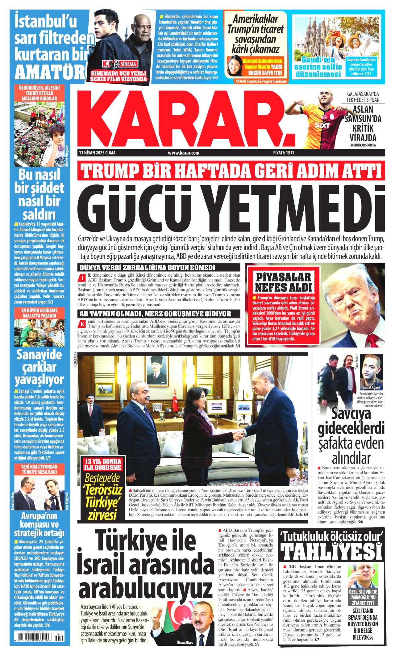 KARAR gazetesinin 11 Nisan 2025 tarihli birinci sayfası