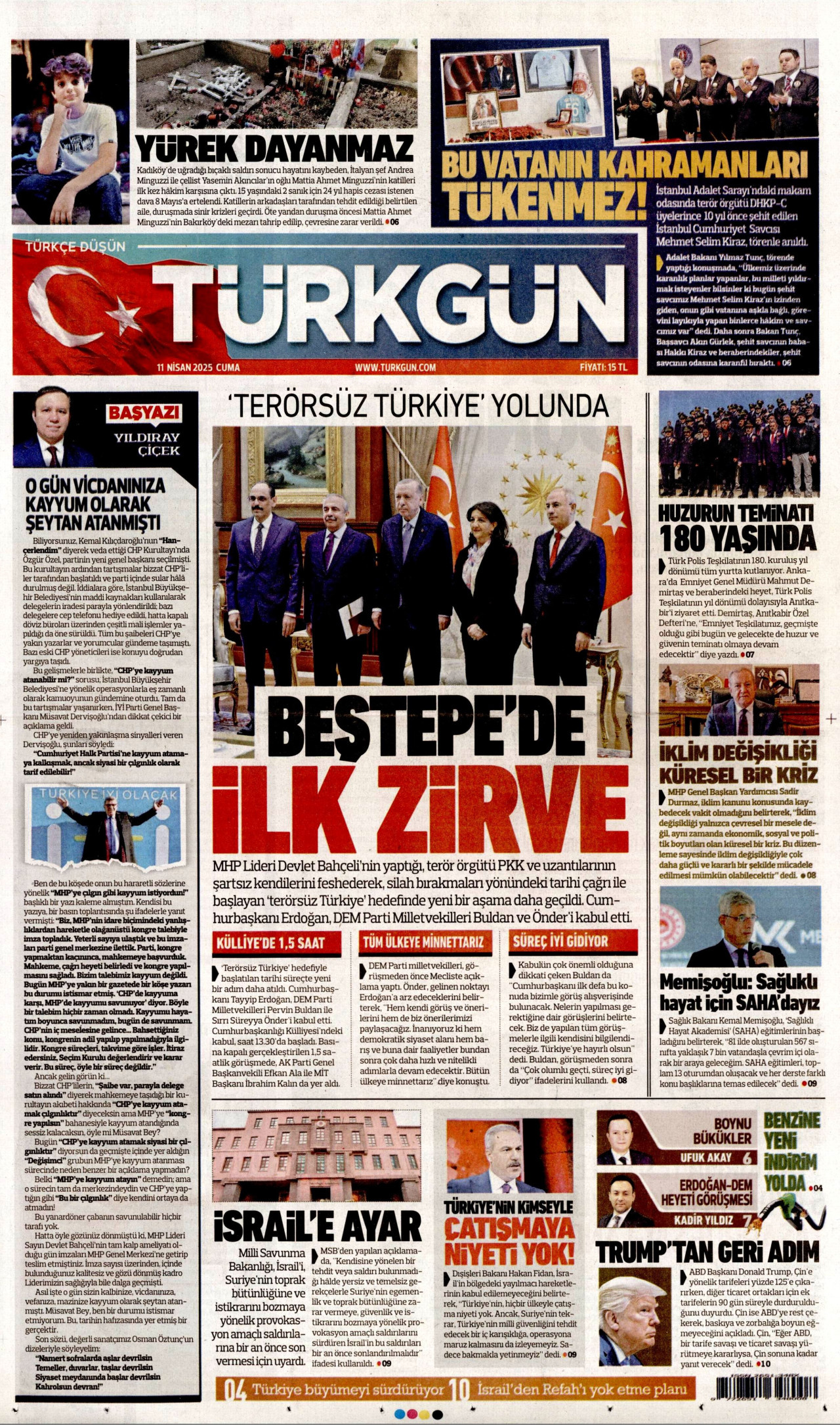 TÜRKGÜN gazetesinin 11 Nisan 2025 tarihli birinci sayfası
