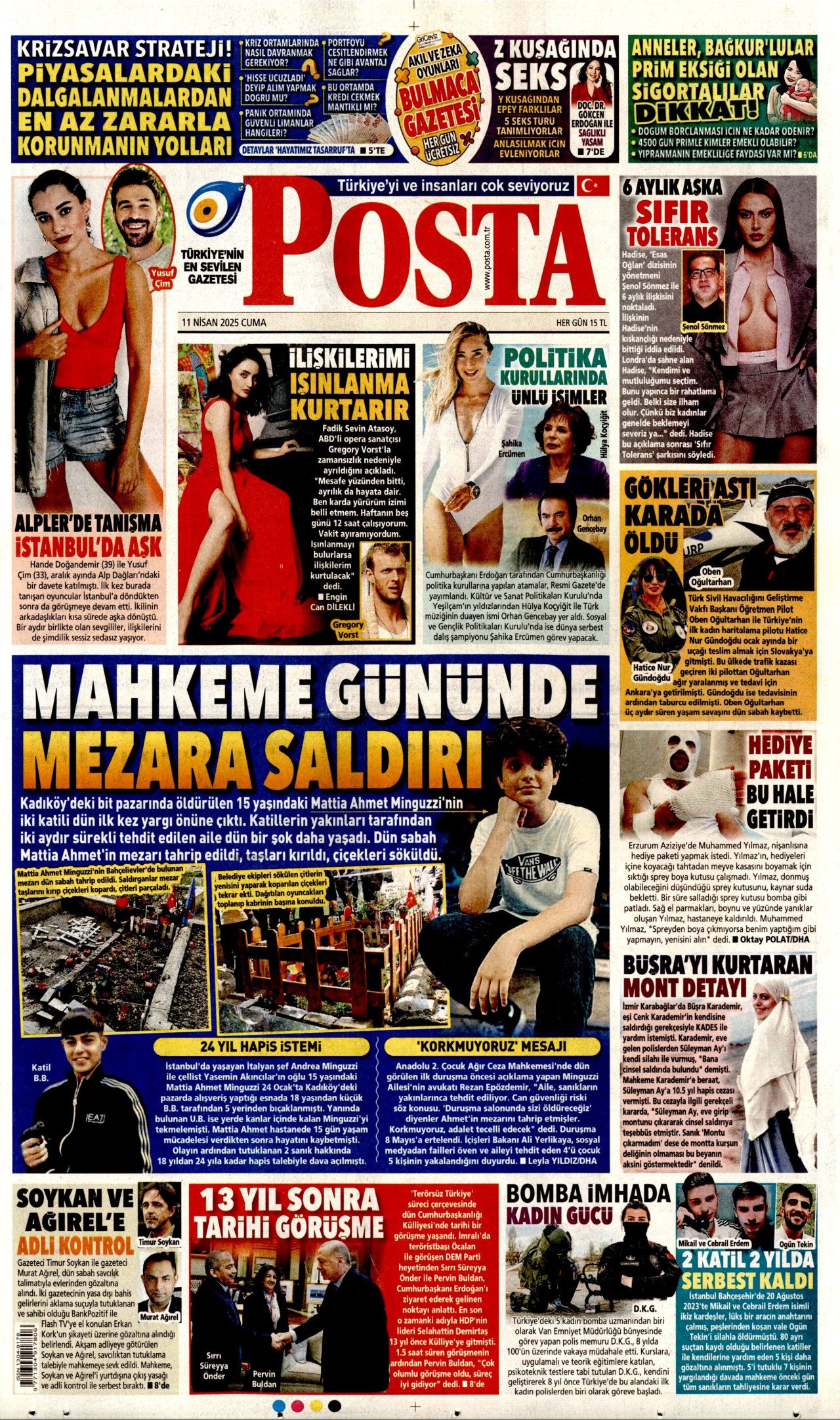 POSTA gazetesinin 11 Nisan 2025 tarihli birinci sayfası