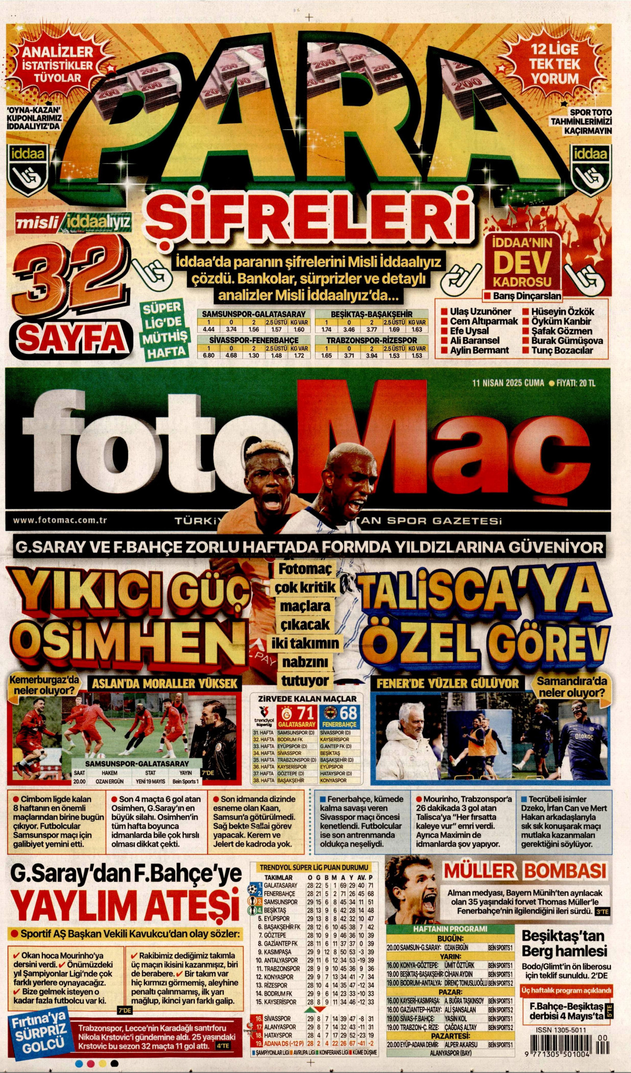 FOTOMAÇ gazetesinin 11 Nisan 2025 tarihli birinci sayfası