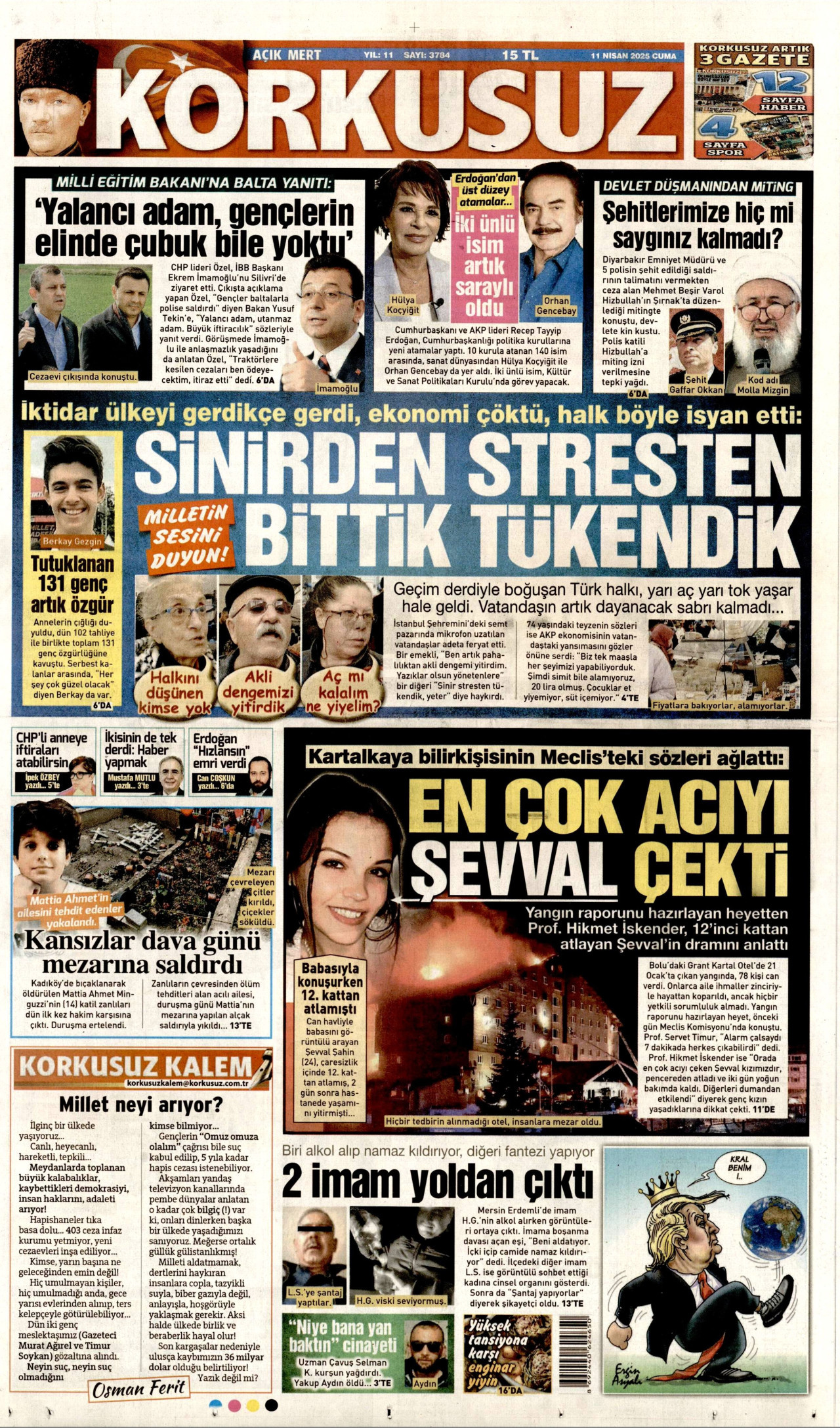 KORKUSUZ gazetesinin 11 Nisan 2025 tarihli birinci sayfası