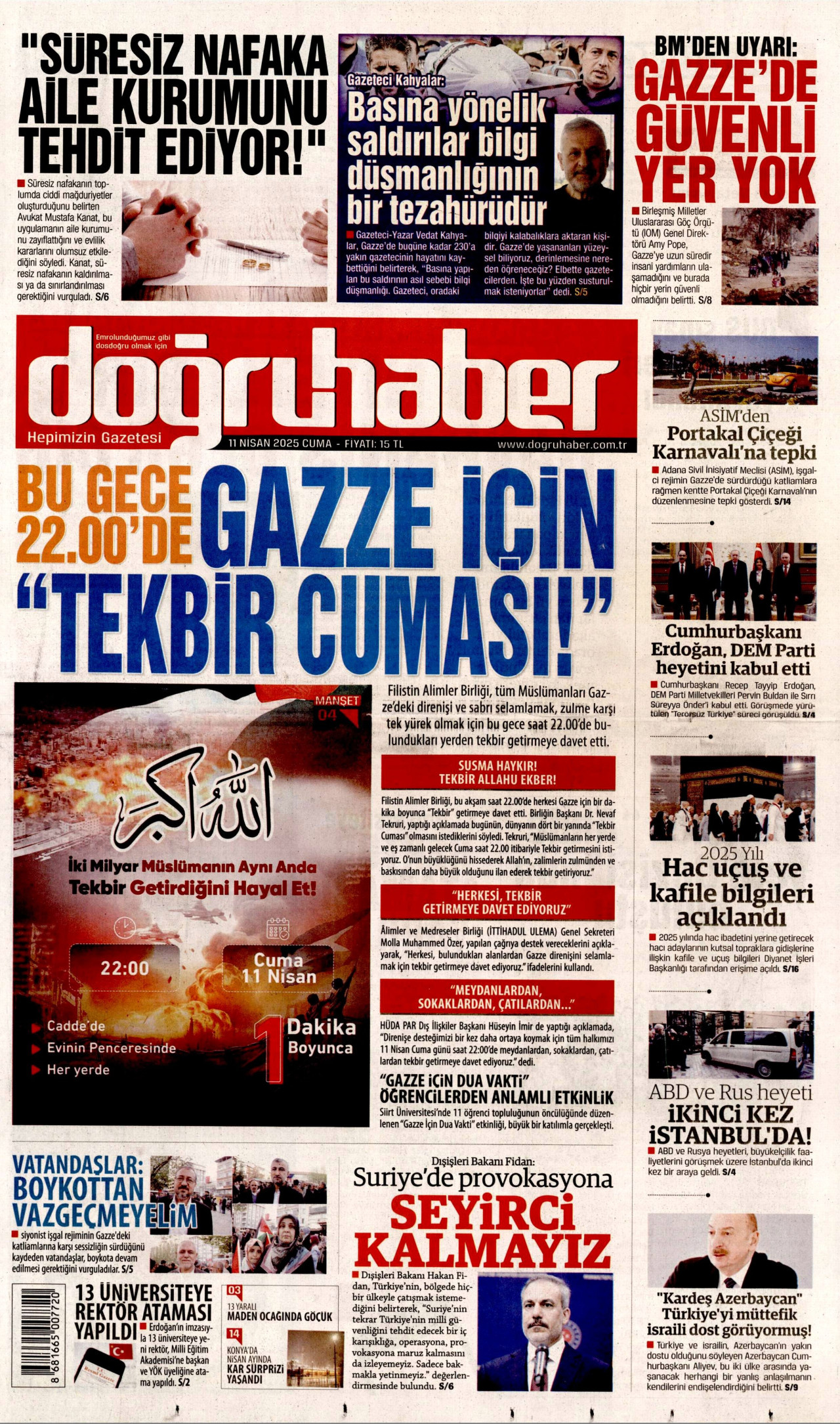 DOĞRU HABER gazetesinin 11 Nisan 2025 tarihli birinci sayfası