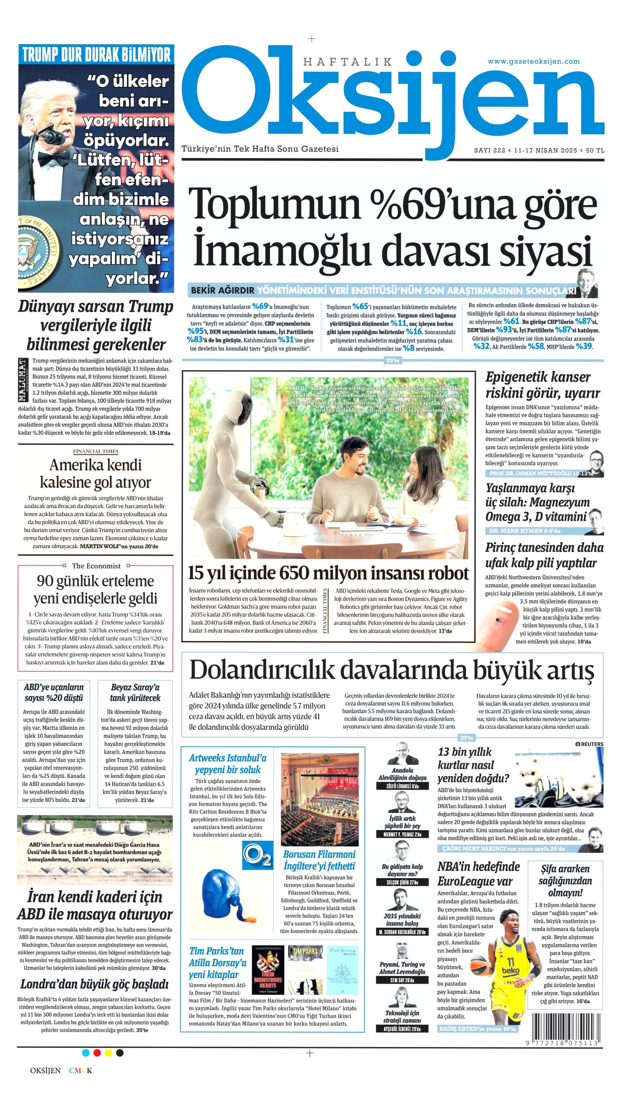 OKSİJEN gazetesinin 11 Nisan 2025 tarihli birinci sayfası