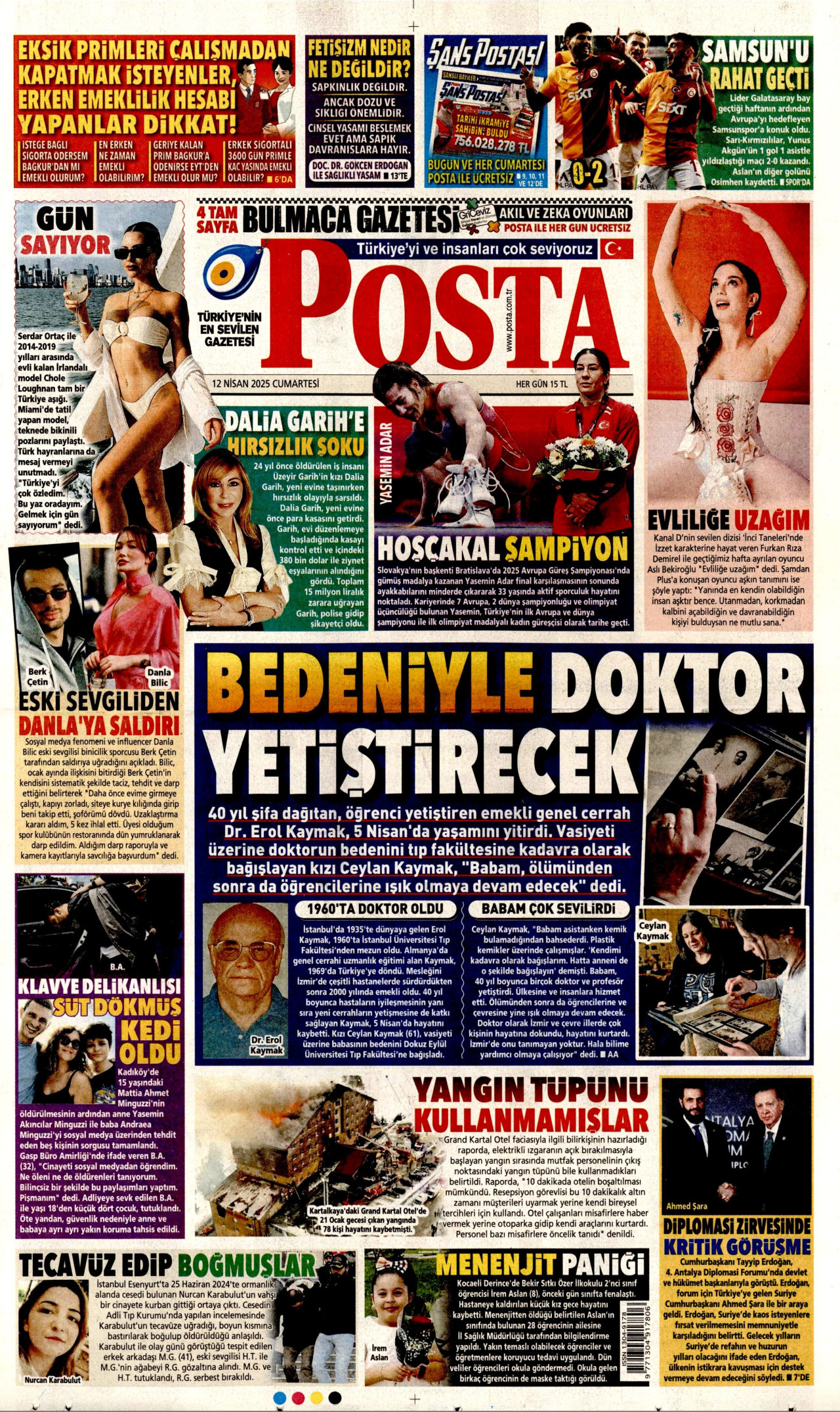 POSTA gazetesinin 12 Nisan 2025 tarihli birinci sayfası