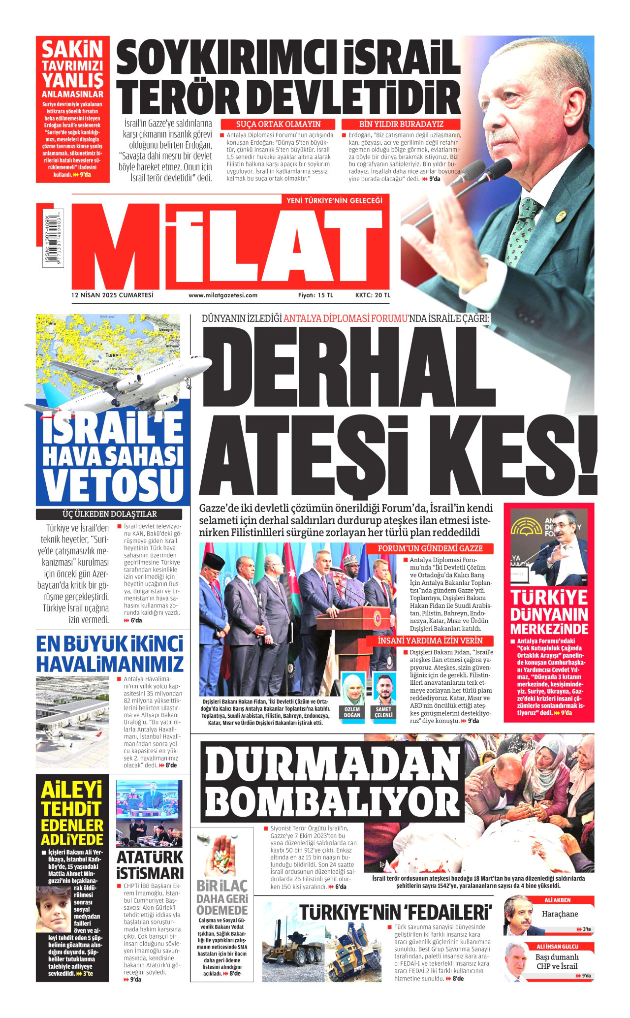MİLAT gazetesinin 12 Nisan 2025 tarihli birinci sayfası