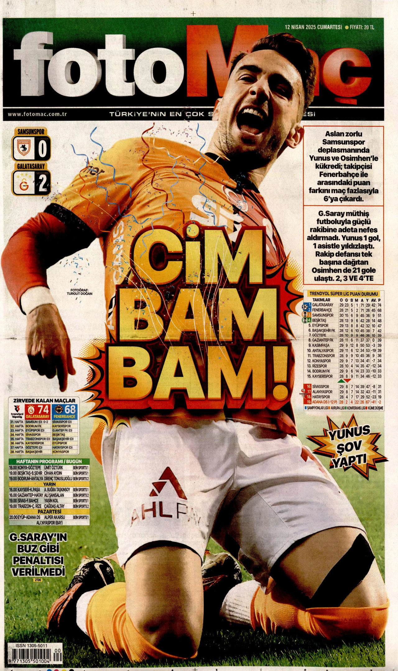 FOTOMAÇ gazetesinin 12 Nisan 2025 tarihli birinci sayfası