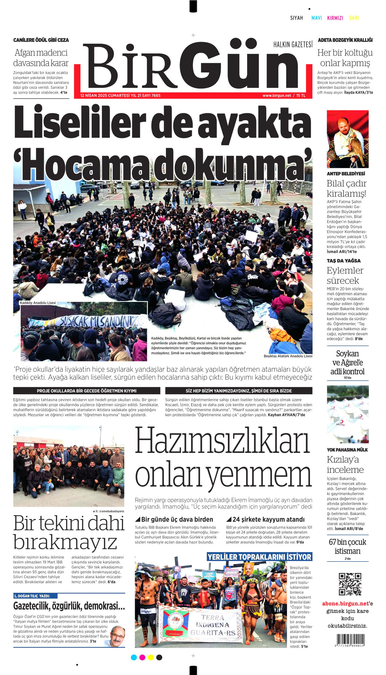 BİRGÜN gazetesinin 12 Nisan 2025 tarihli birinci sayfası