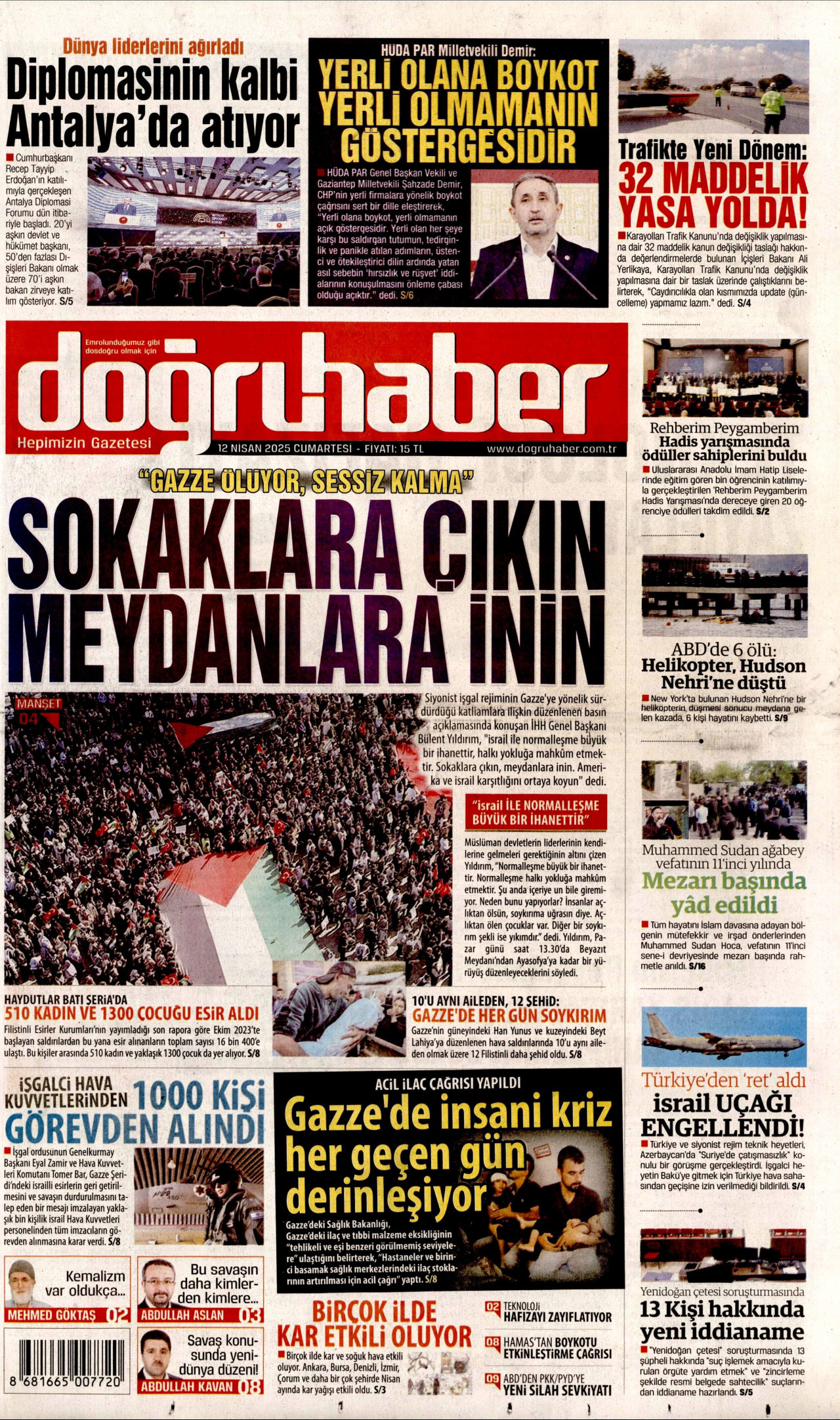 DOĞRU HABER gazetesinin 12 Nisan 2025 tarihli birinci sayfası
