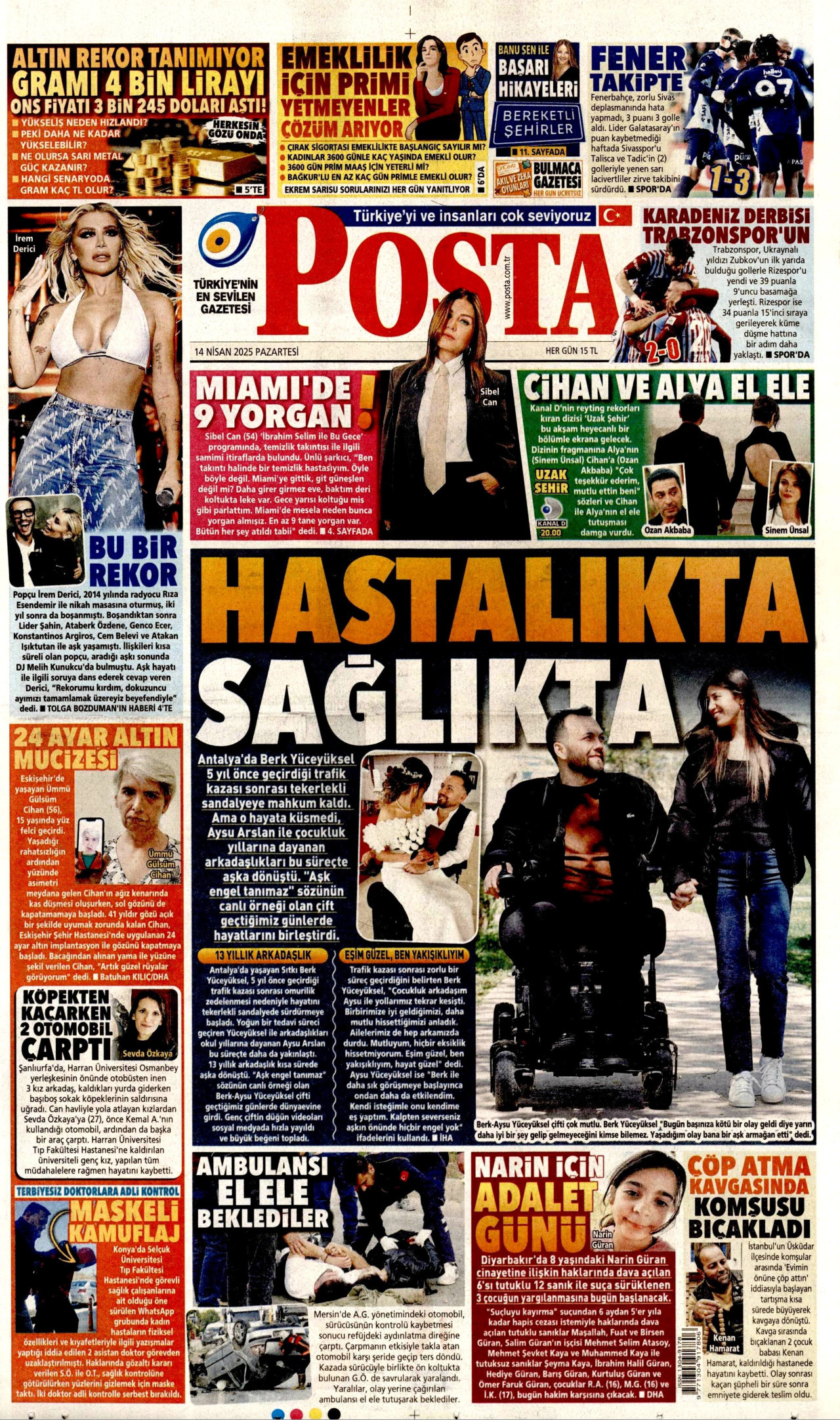 POSTA gazetesinin 14 Nisan 2025 tarihli birinci sayfası