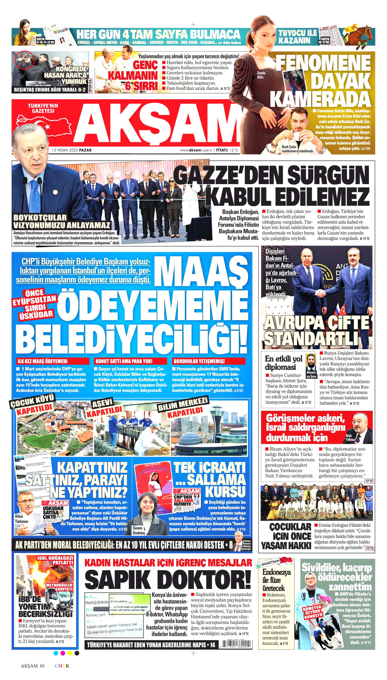 AKŞAM gazetesinin 13 Nisan 2025 tarihli birinci sayfası