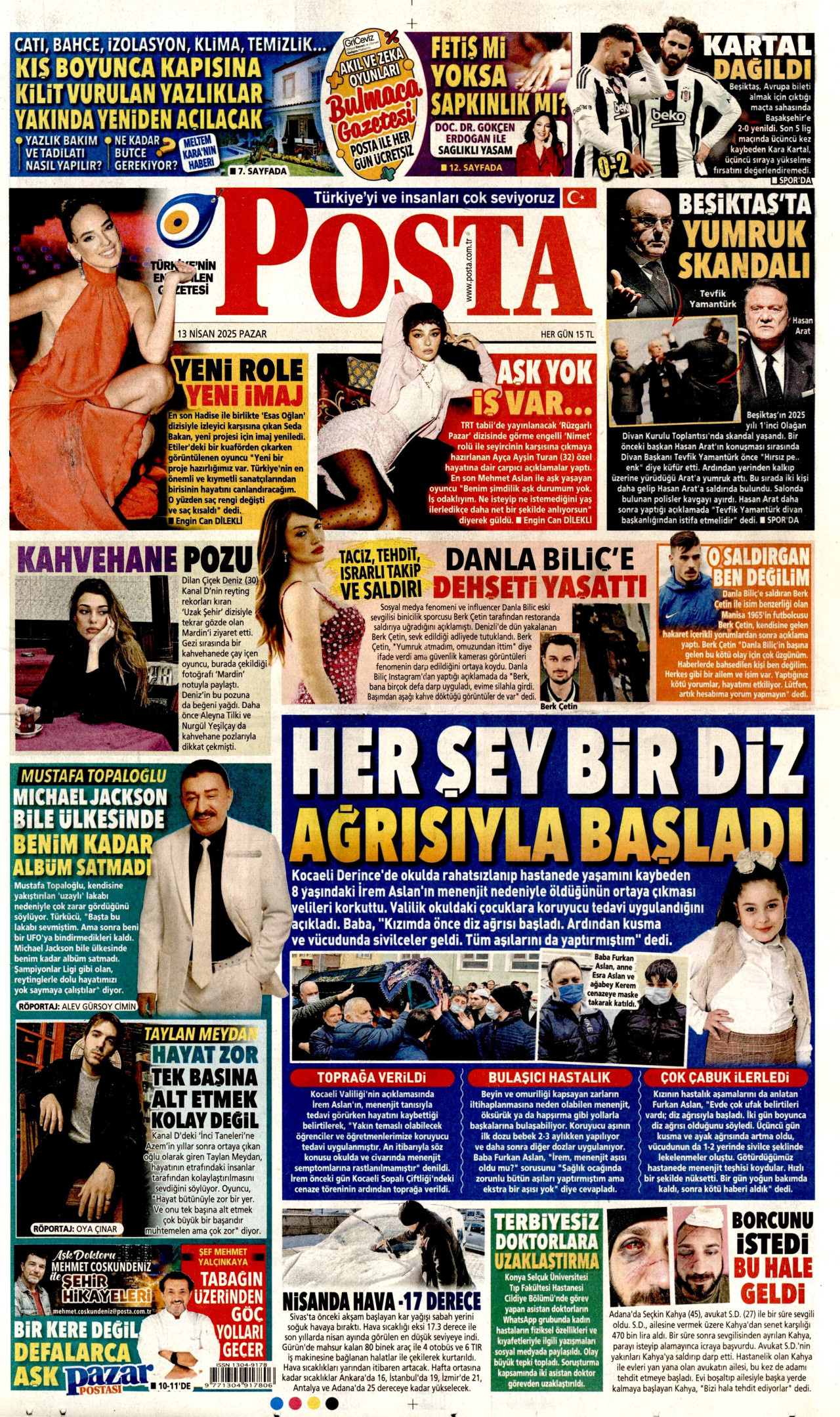 POSTA gazetesinin 13 Nisan 2025 tarihli birinci sayfası