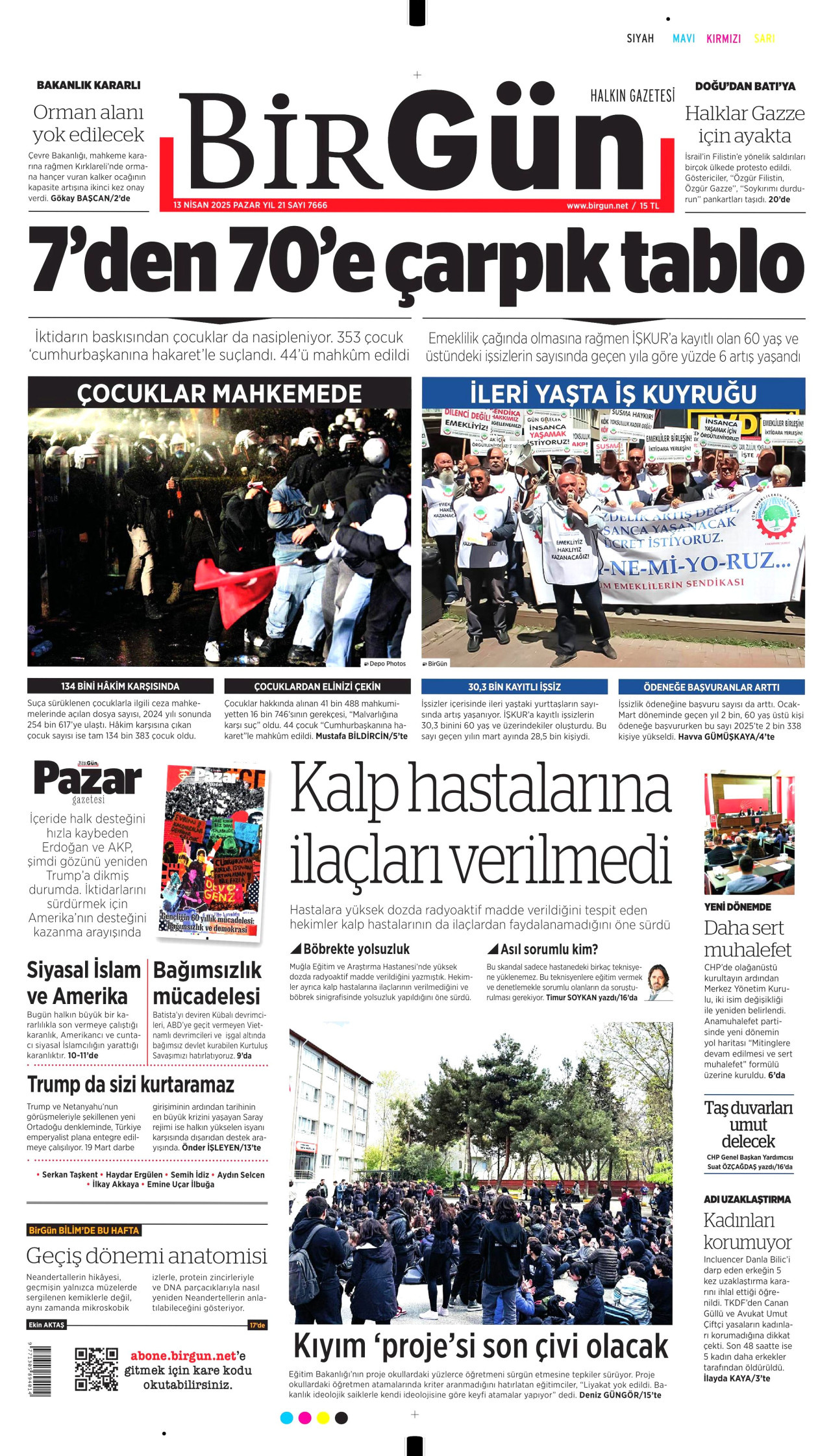 BİRGÜN gazetesinin 13 Nisan 2025 tarihli birinci sayfası