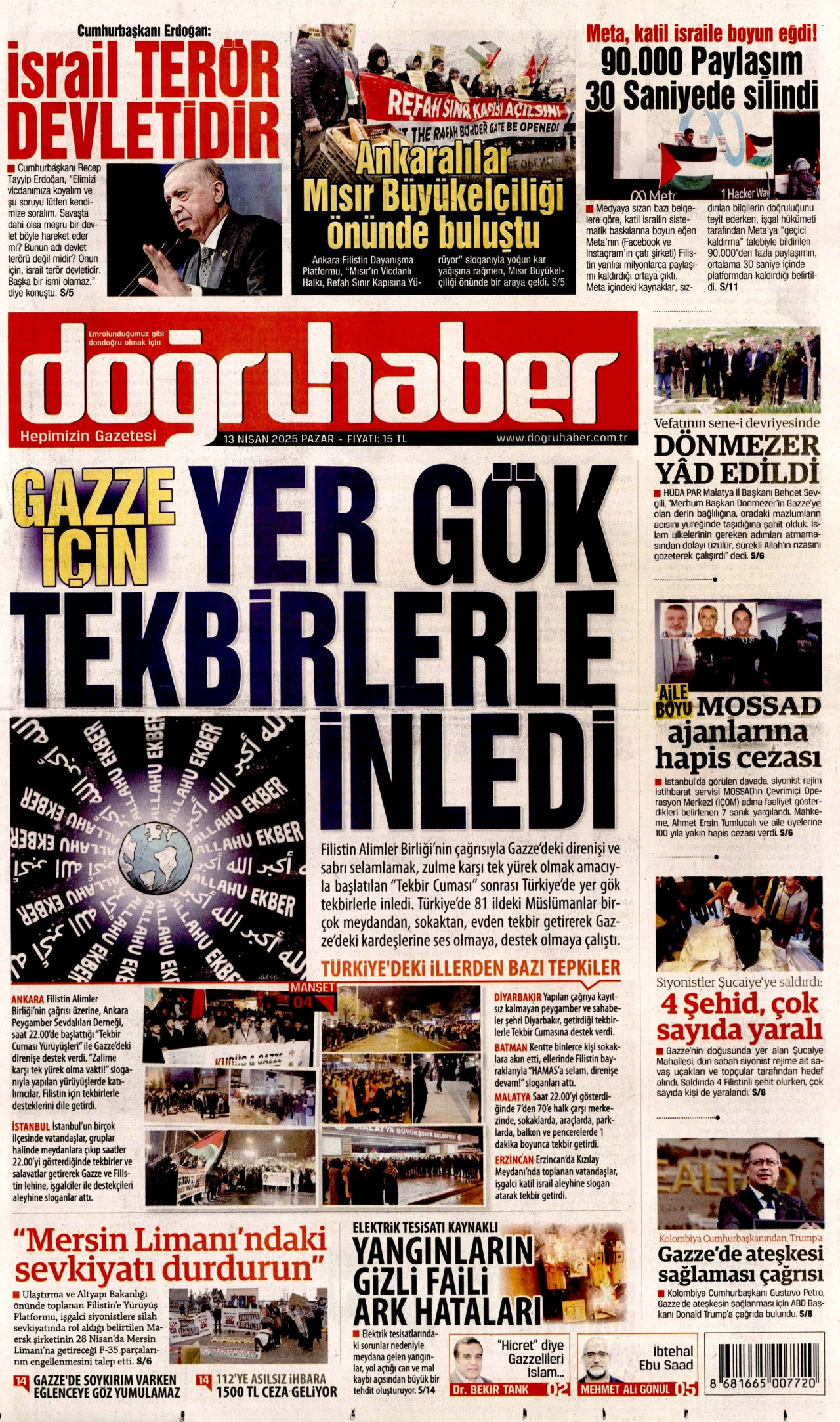 DOĞRU HABER gazetesinin 13 Nisan 2025 tarihli birinci sayfası
