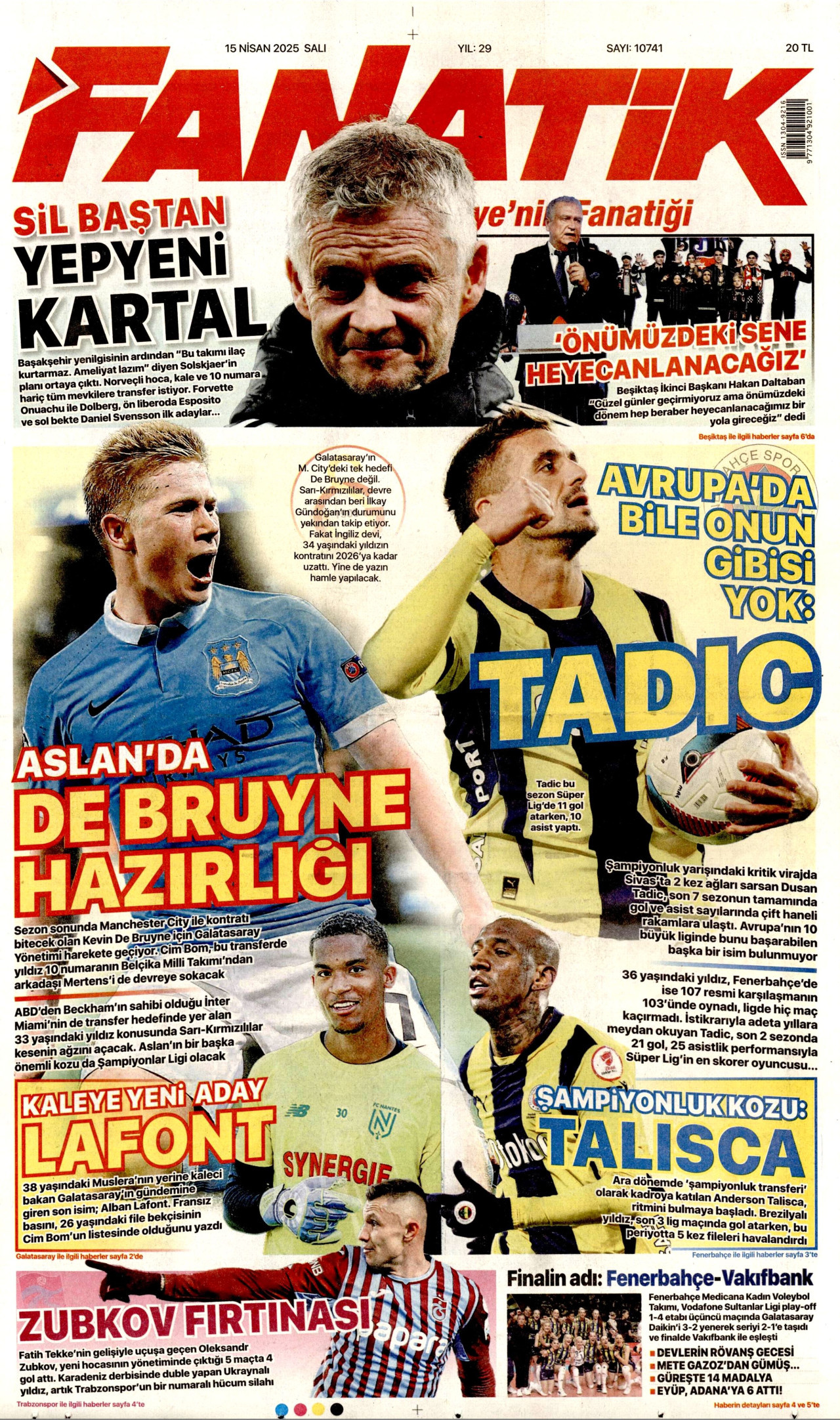 FANATİK gazetesinin 15 Nisan 2025 tarihli birinci sayfası