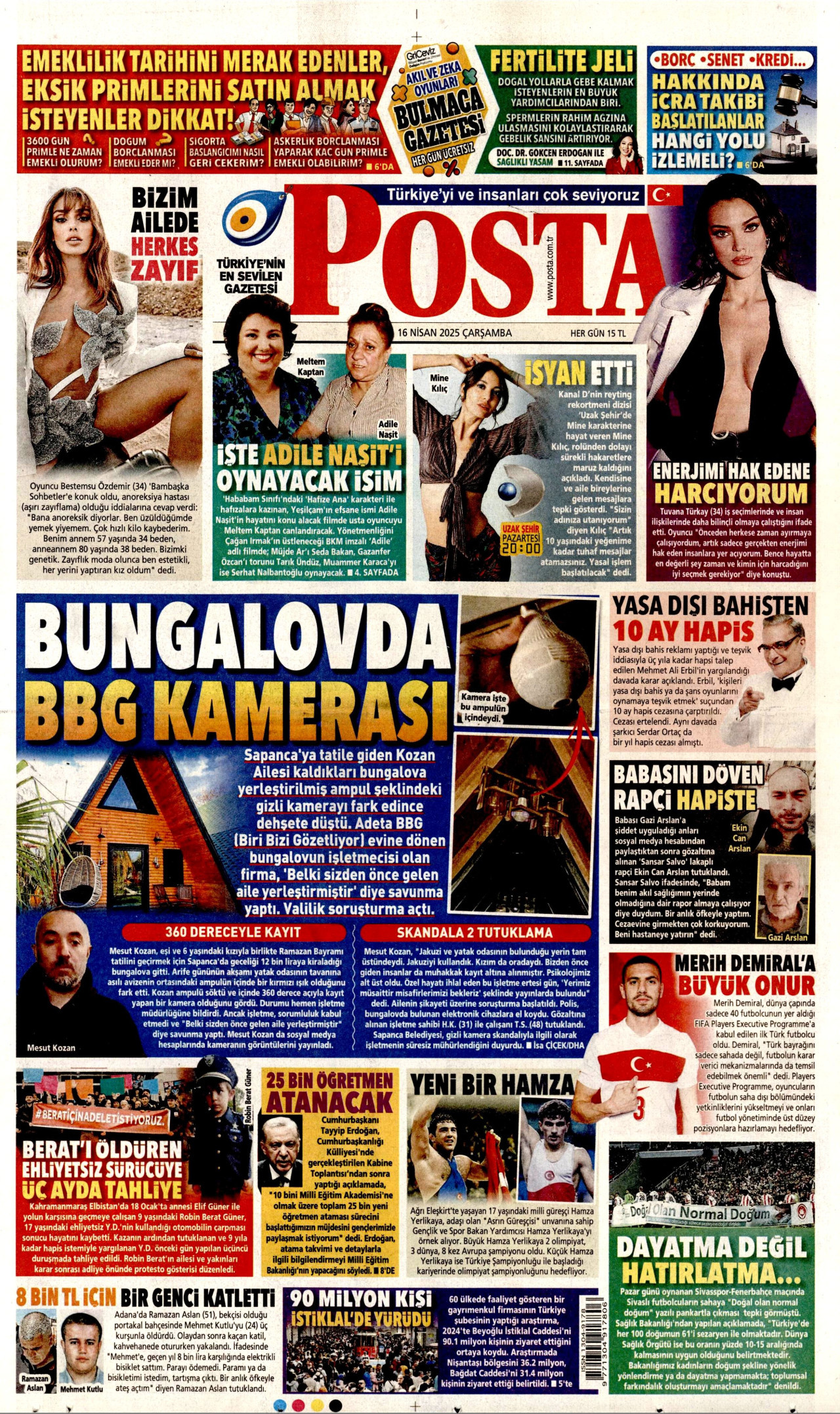 POSTA gazetesinin 16 Nisan 2025 tarihli birinci sayfası