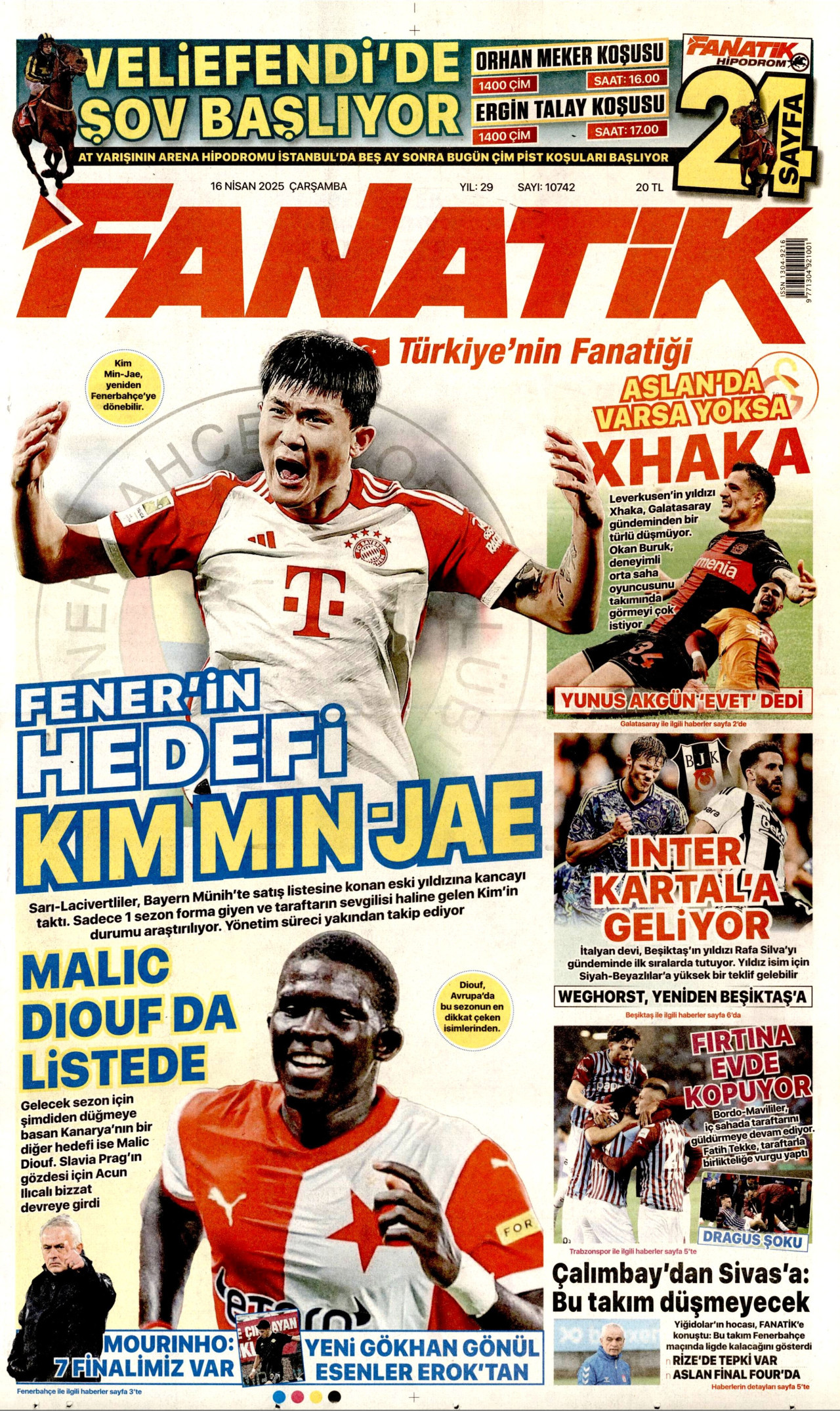 FANATİK gazetesinin 16 Nisan 2025 tarihli birinci sayfası