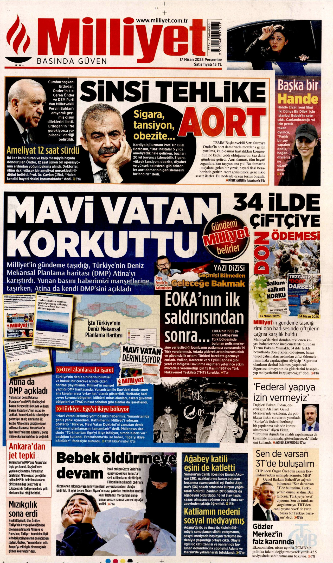 MİLLİYET gazetesinin 17 Nisan 2025 tarihli birinci sayfası