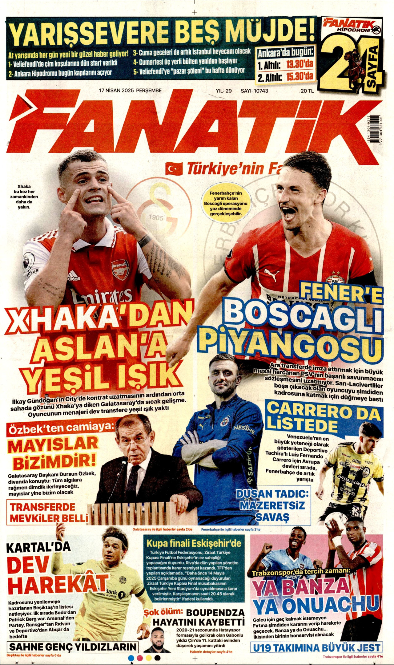 FANATİK gazetesinin 17 Nisan 2025 tarihli birinci sayfası