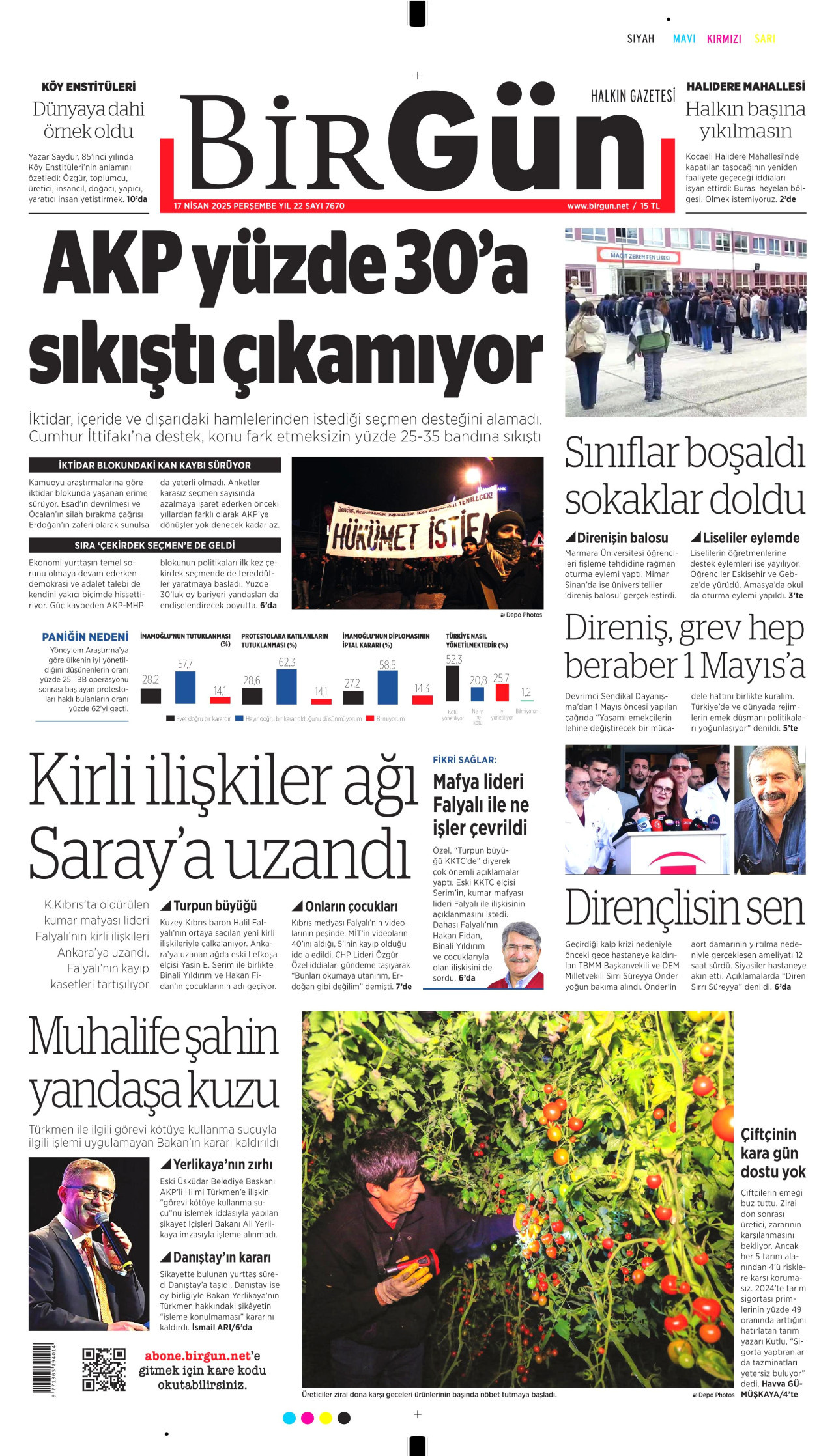 BİRGÜN gazetesinin 17 Nisan 2025 tarihli birinci sayfası
