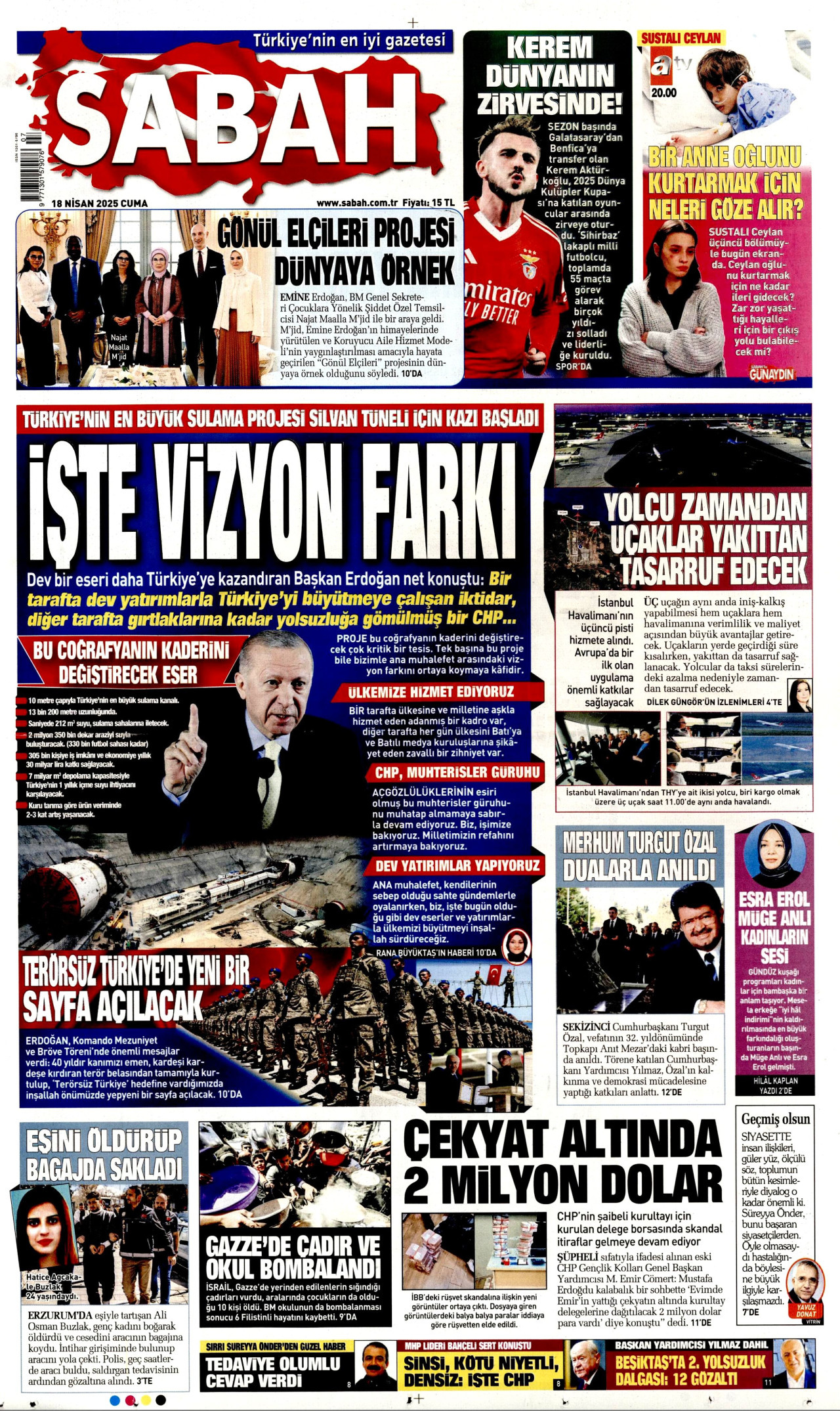 SABAH gazetesinin 18 Nisan 2025 tarihli birinci sayfası