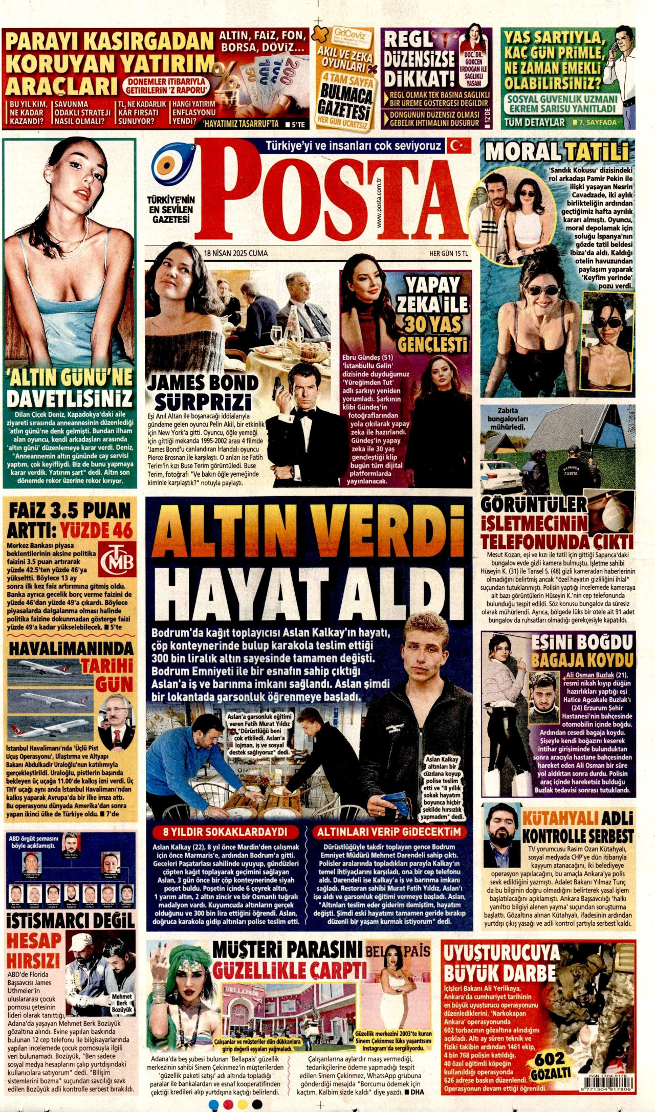 POSTA gazetesinin 18 Nisan 2025 tarihli birinci sayfası