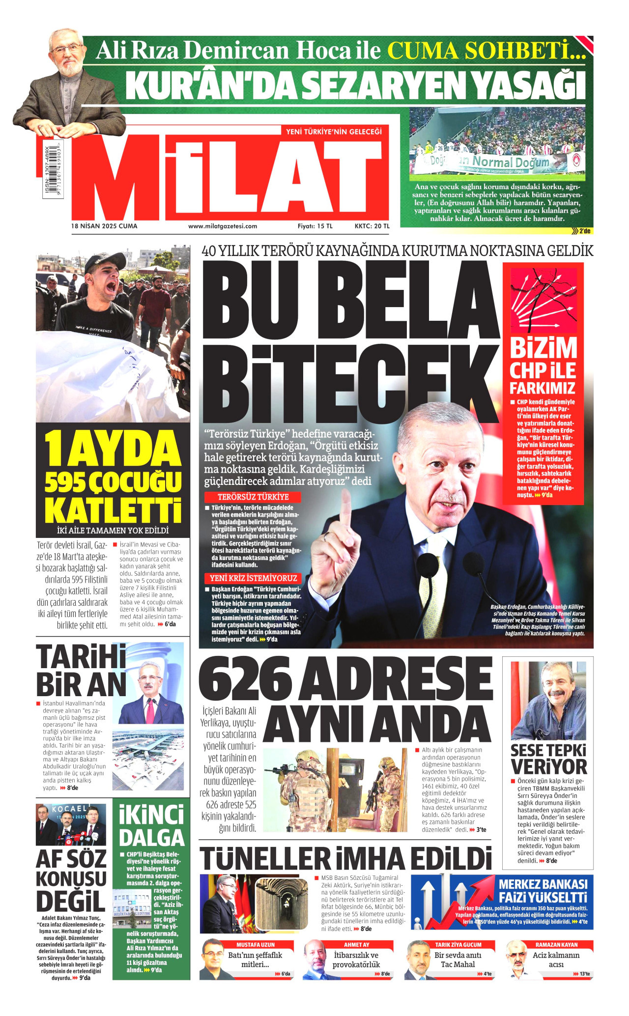 MİLAT gazetesinin 18 Nisan 2025 tarihli birinci sayfası