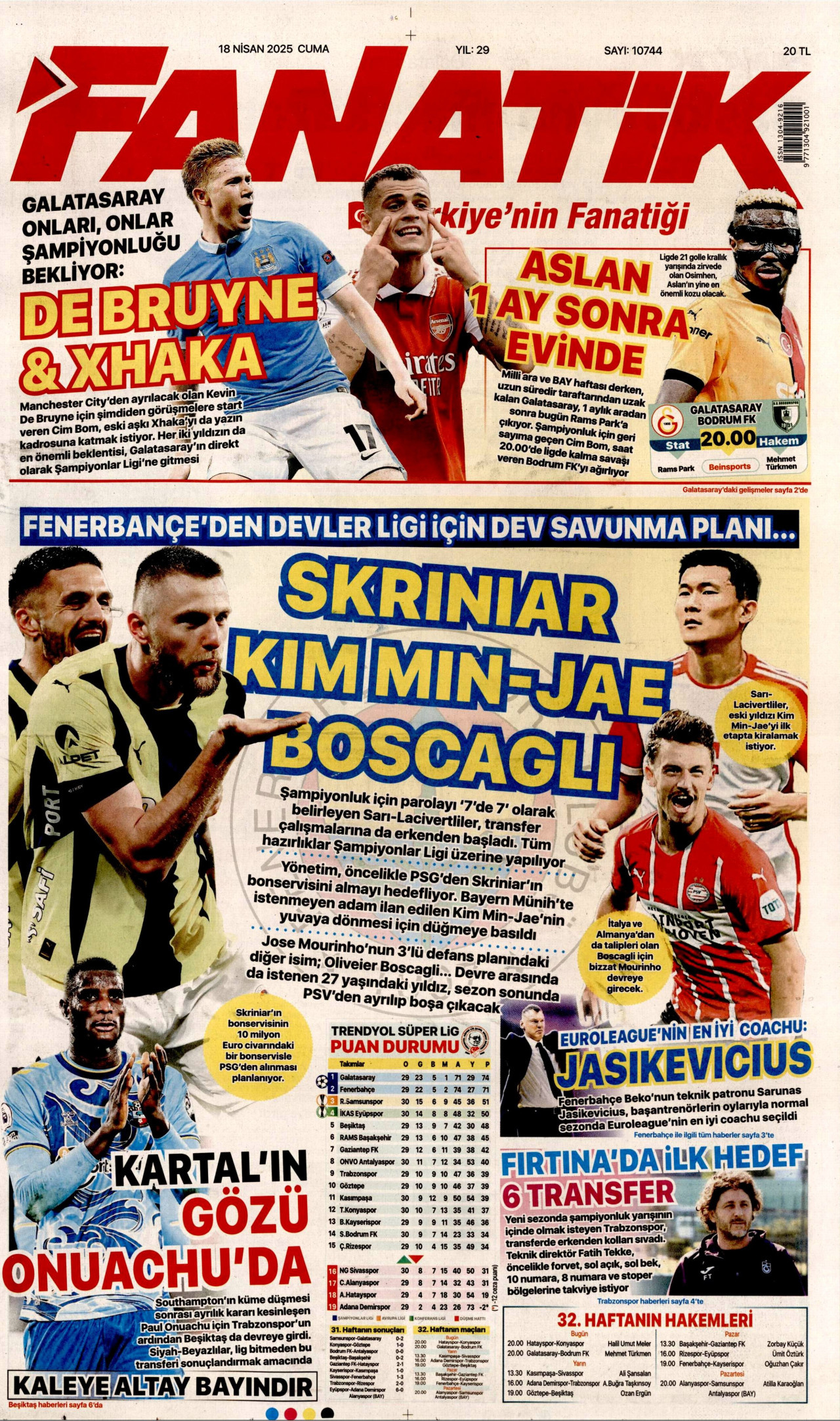 FANATİK gazetesinin 18 Nisan 2025 tarihli birinci sayfası