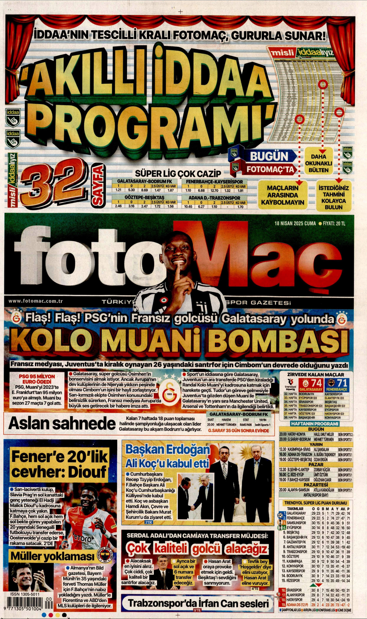 FOTOMAÇ gazetesinin 18 Nisan 2025 tarihli birinci sayfası