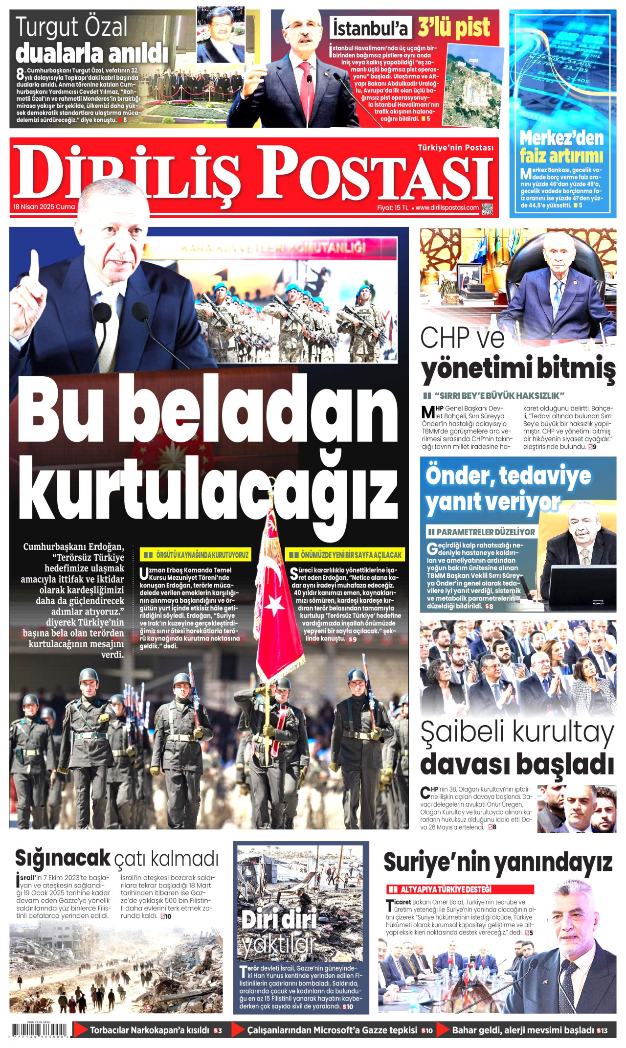 DİRİLİŞ POSTASI gazetesinin 18 Nisan 2025 tarihli birinci sayfası
