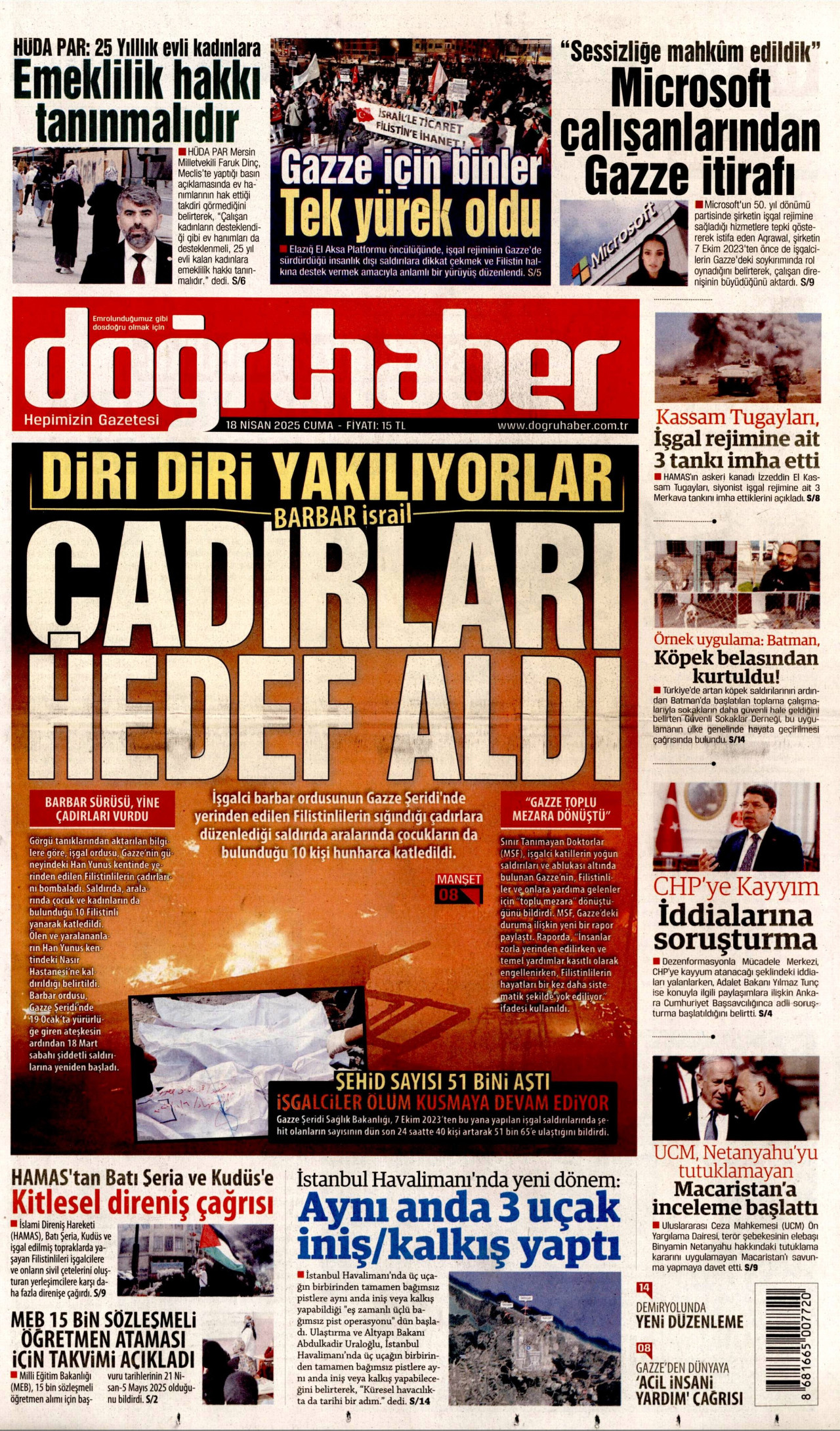DOĞRU HABER gazetesinin 18 Nisan 2025 tarihli birinci sayfası