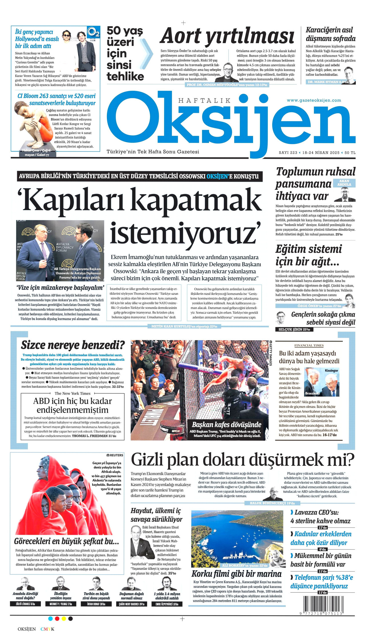 OKSİJEN gazetesinin 18 Nisan 2025 tarihli birinci sayfası