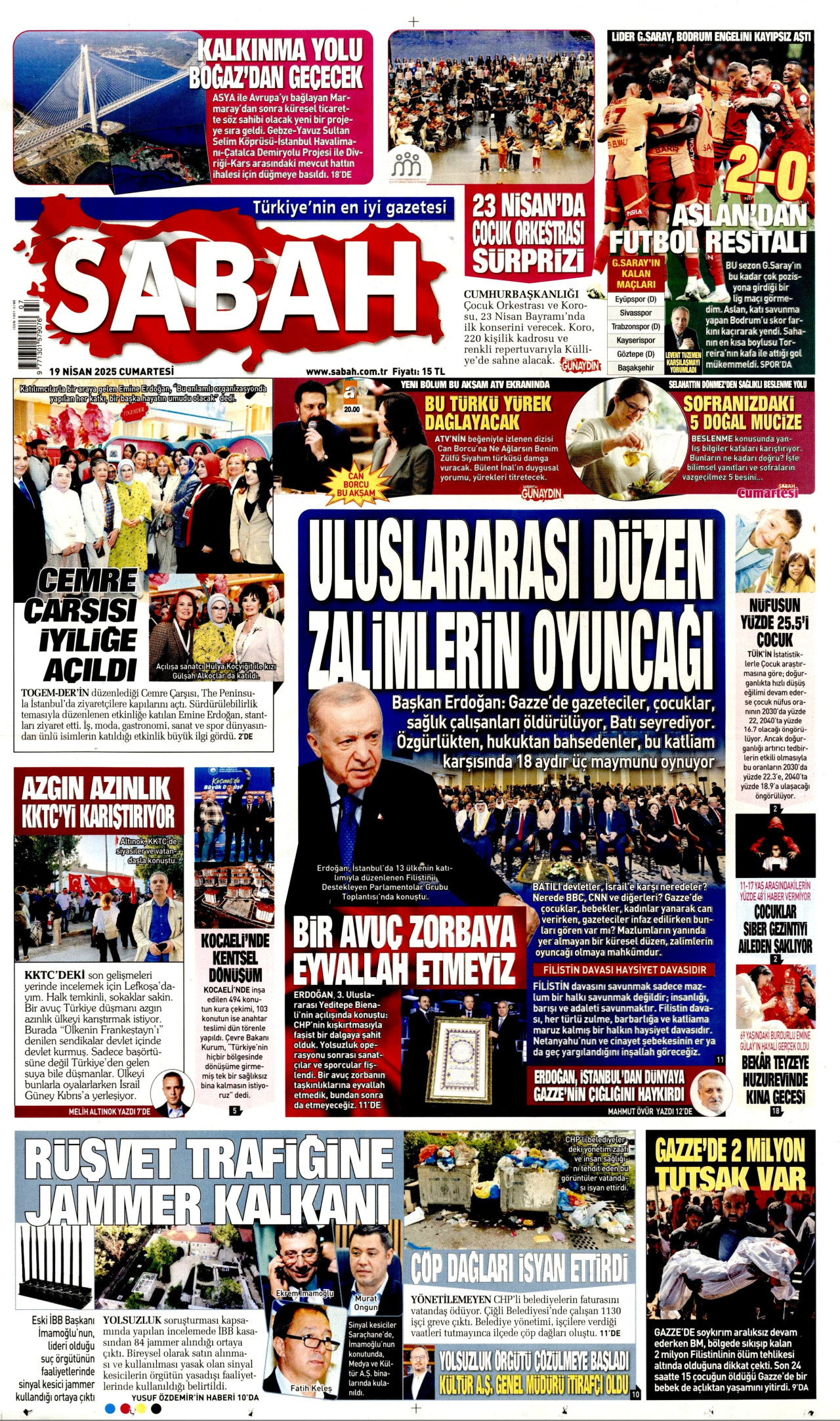 SABAH gazetesinin 19 Nisan 2025 tarihli birinci sayfası