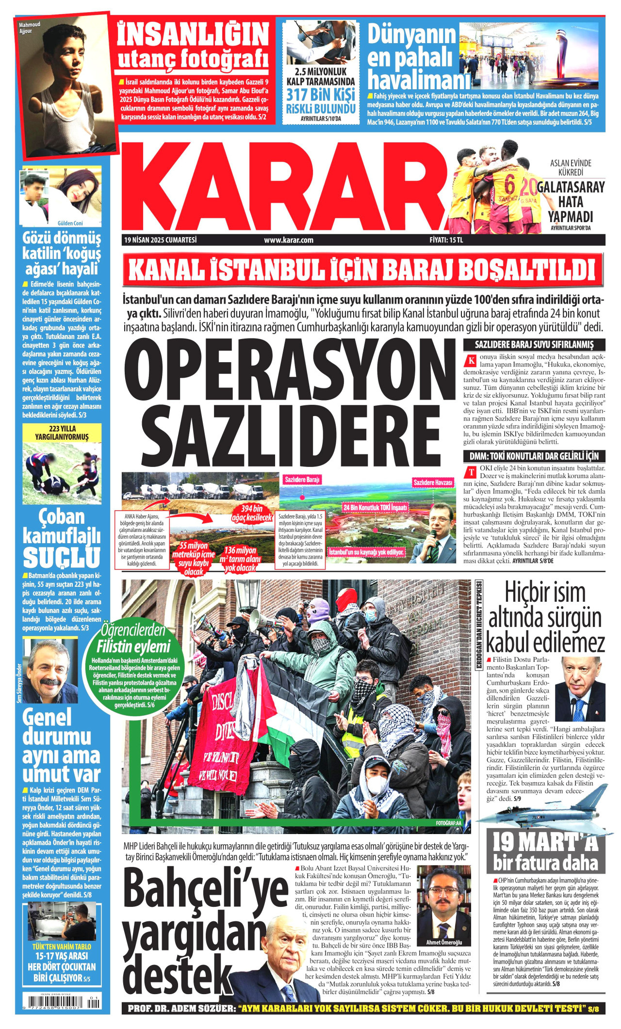 KARAR gazetesinin 19 Nisan 2025 tarihli birinci sayfası