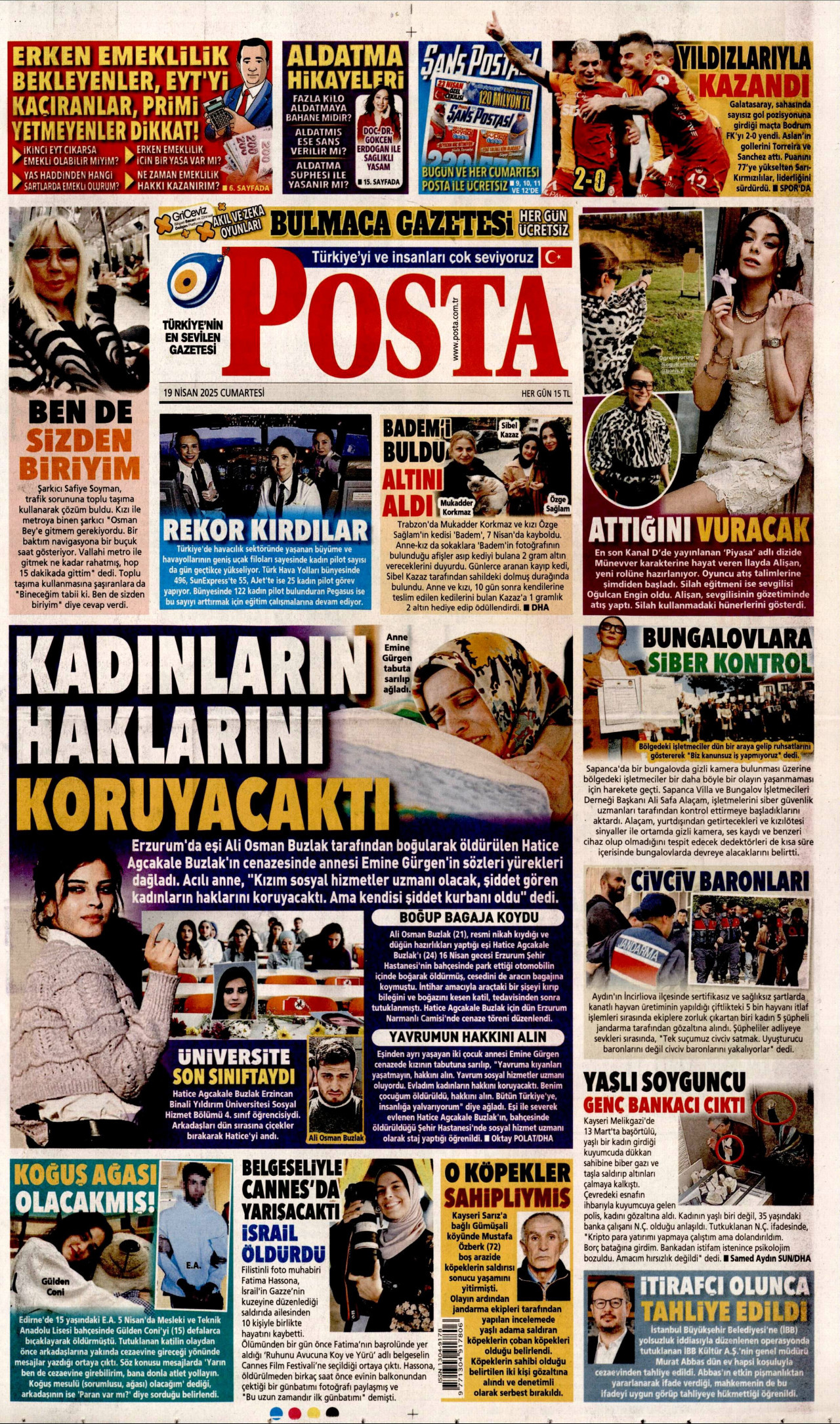 POSTA gazetesinin 19 Nisan 2025 tarihli birinci sayfası
