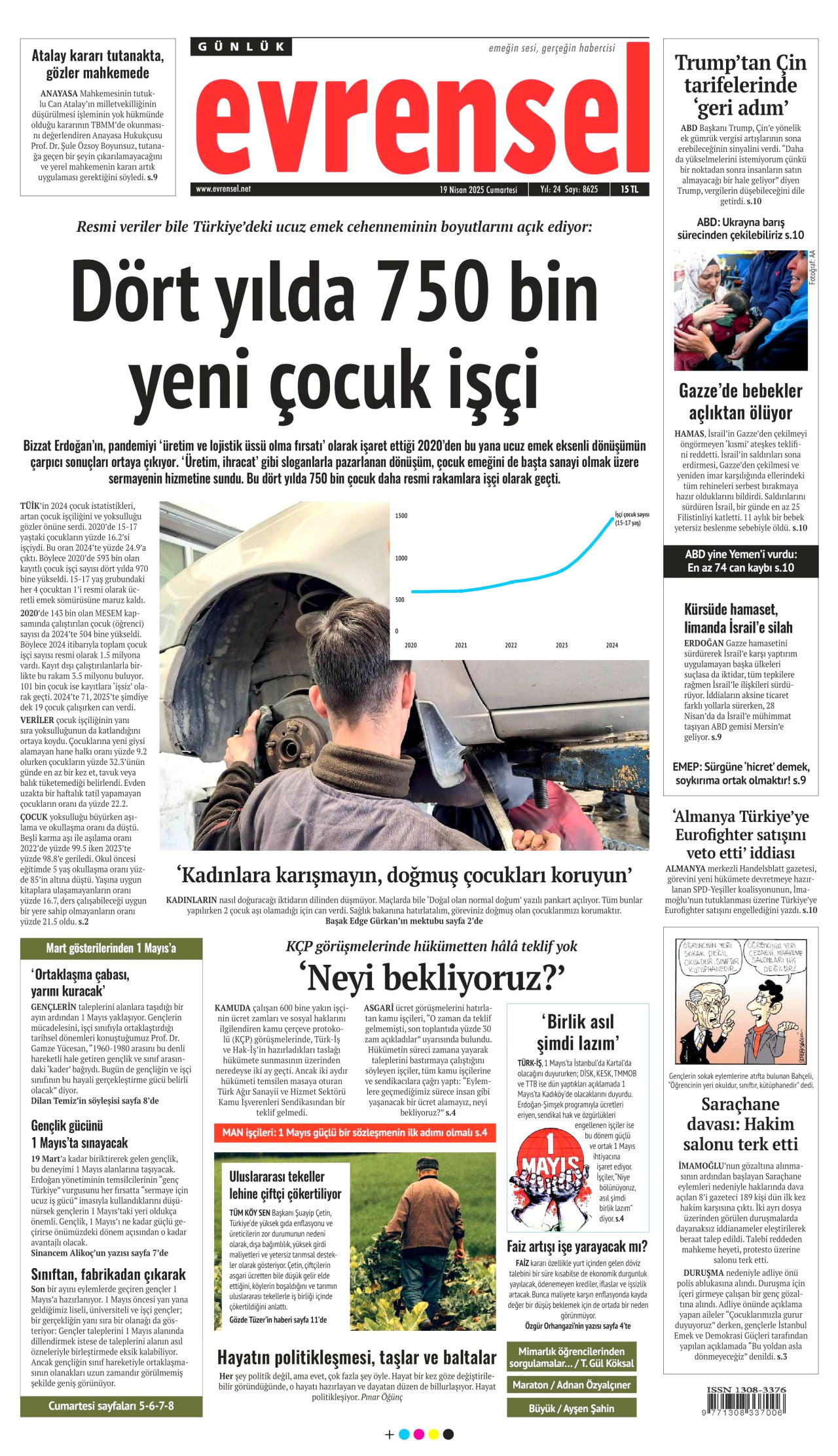 EVRENSEL gazetesinin 19 Nisan 2025 tarihli birinci sayfası