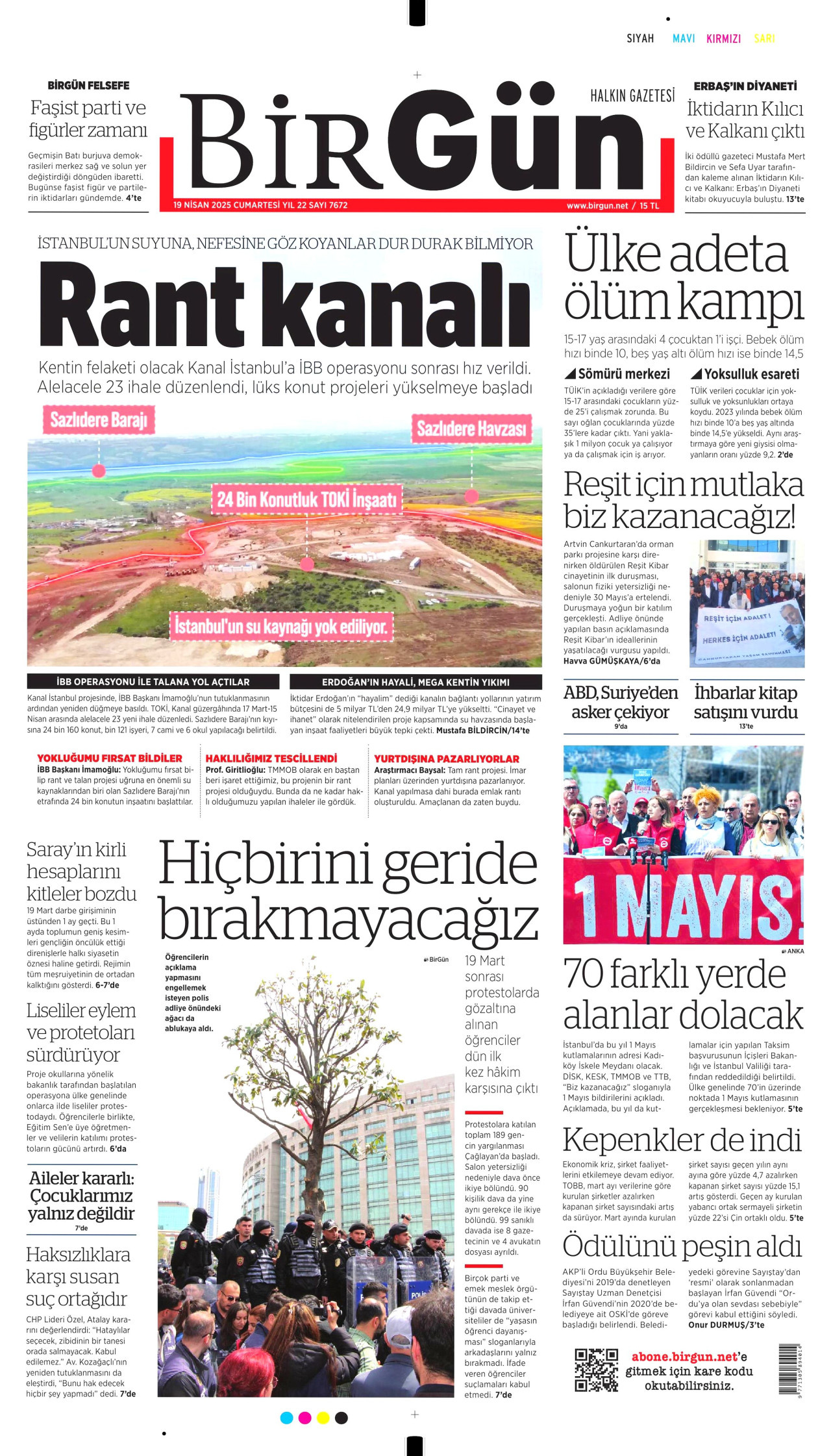 BİRGÜN gazetesinin 19 Nisan 2025 tarihli birinci sayfası