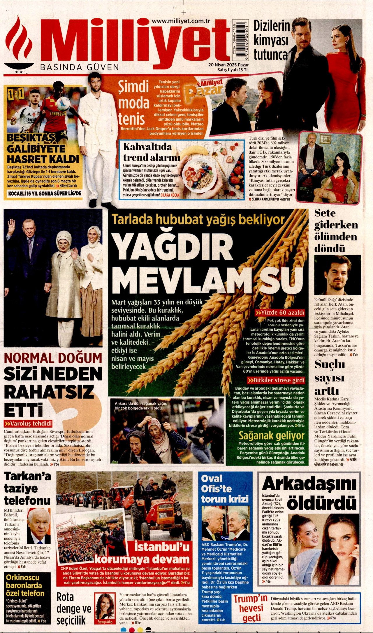 MİLLİYET gazetesinin 20 Nisan 2025 tarihli birinci sayfası