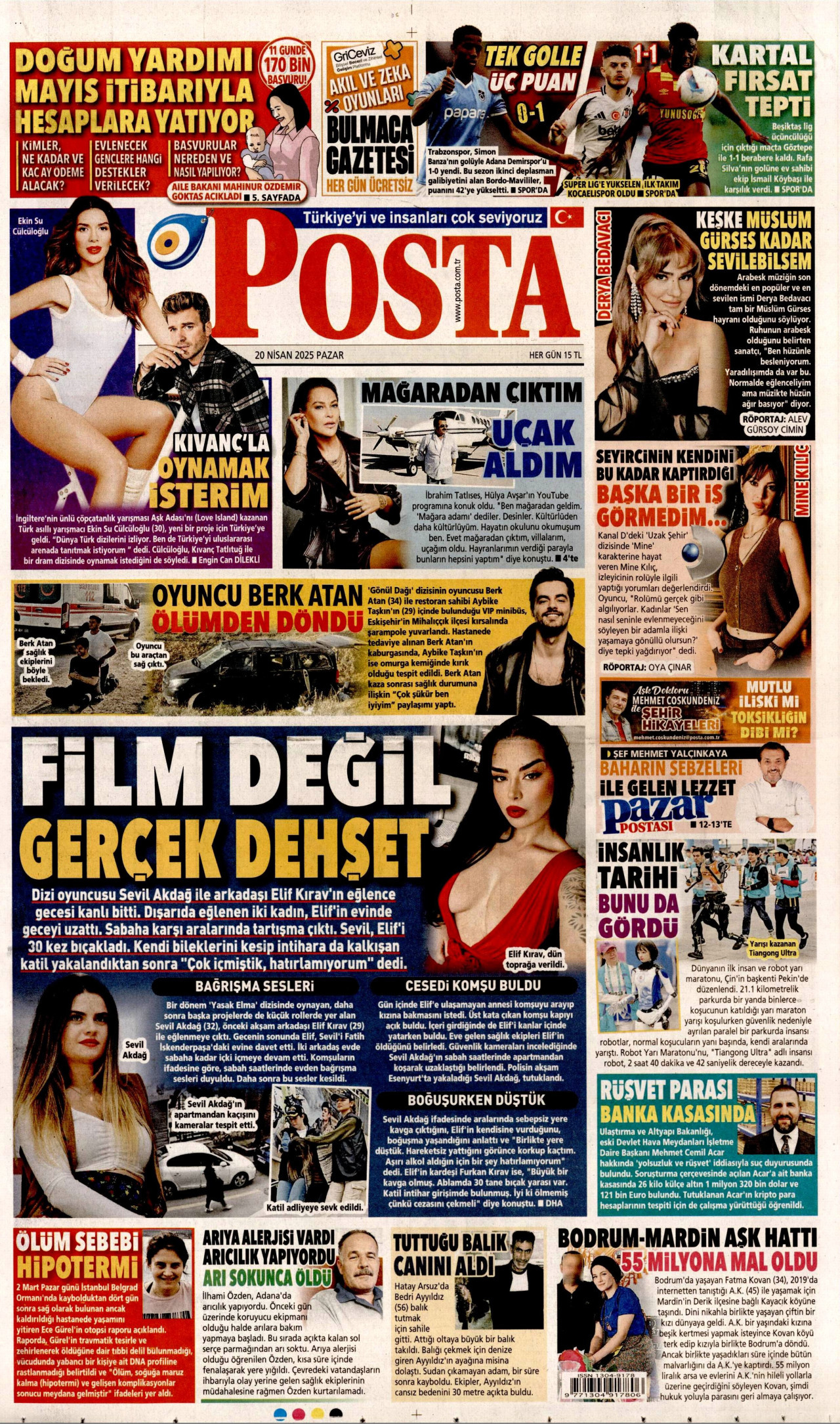 POSTA gazetesinin 20 Nisan 2025 tarihli birinci sayfası