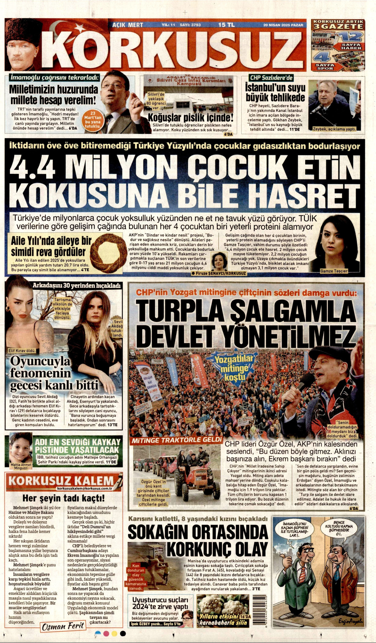 KORKUSUZ gazetesinin 20 Nisan 2025 tarihli birinci sayfası