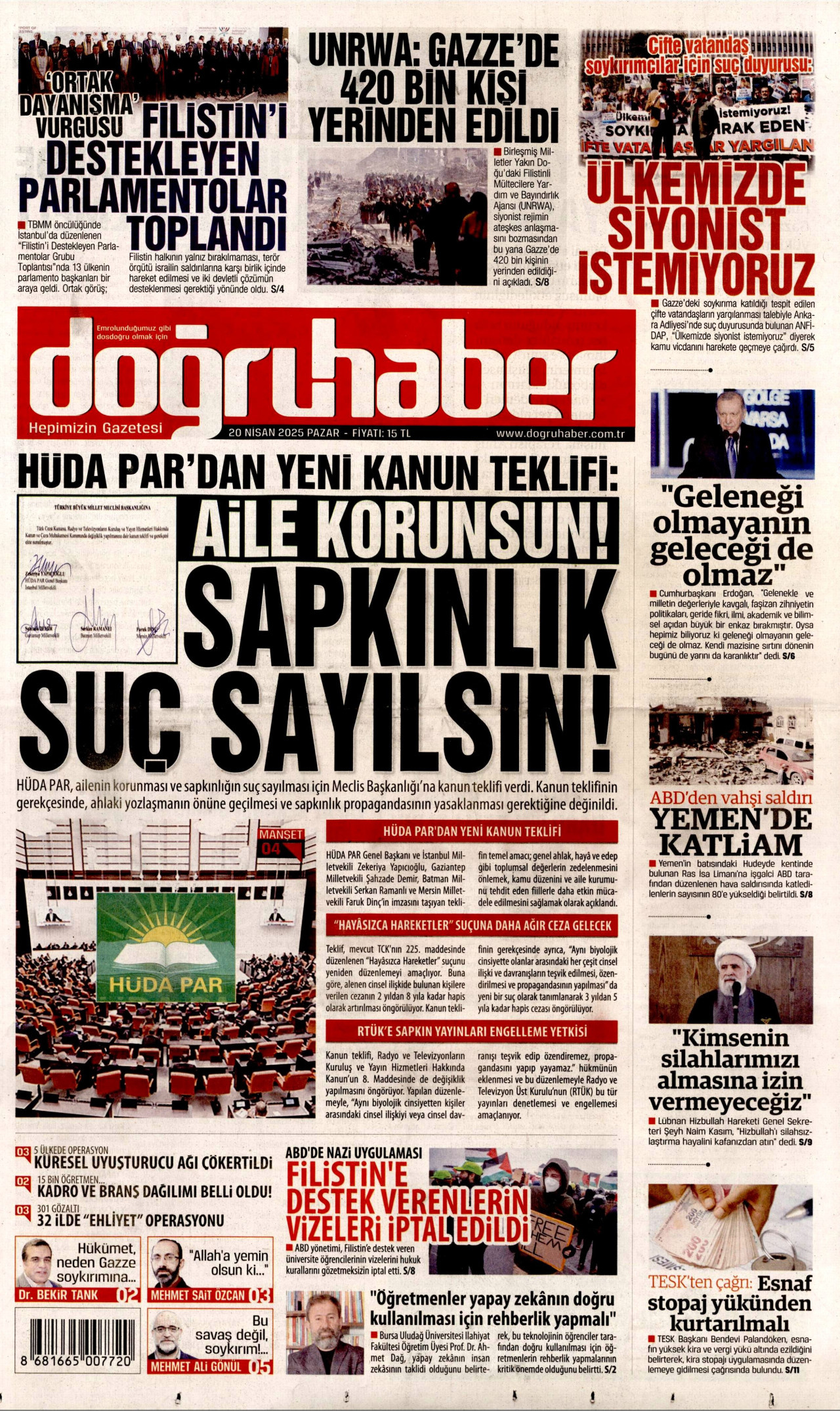 DOĞRU HABER gazetesinin 20 Nisan 2025 tarihli birinci sayfası