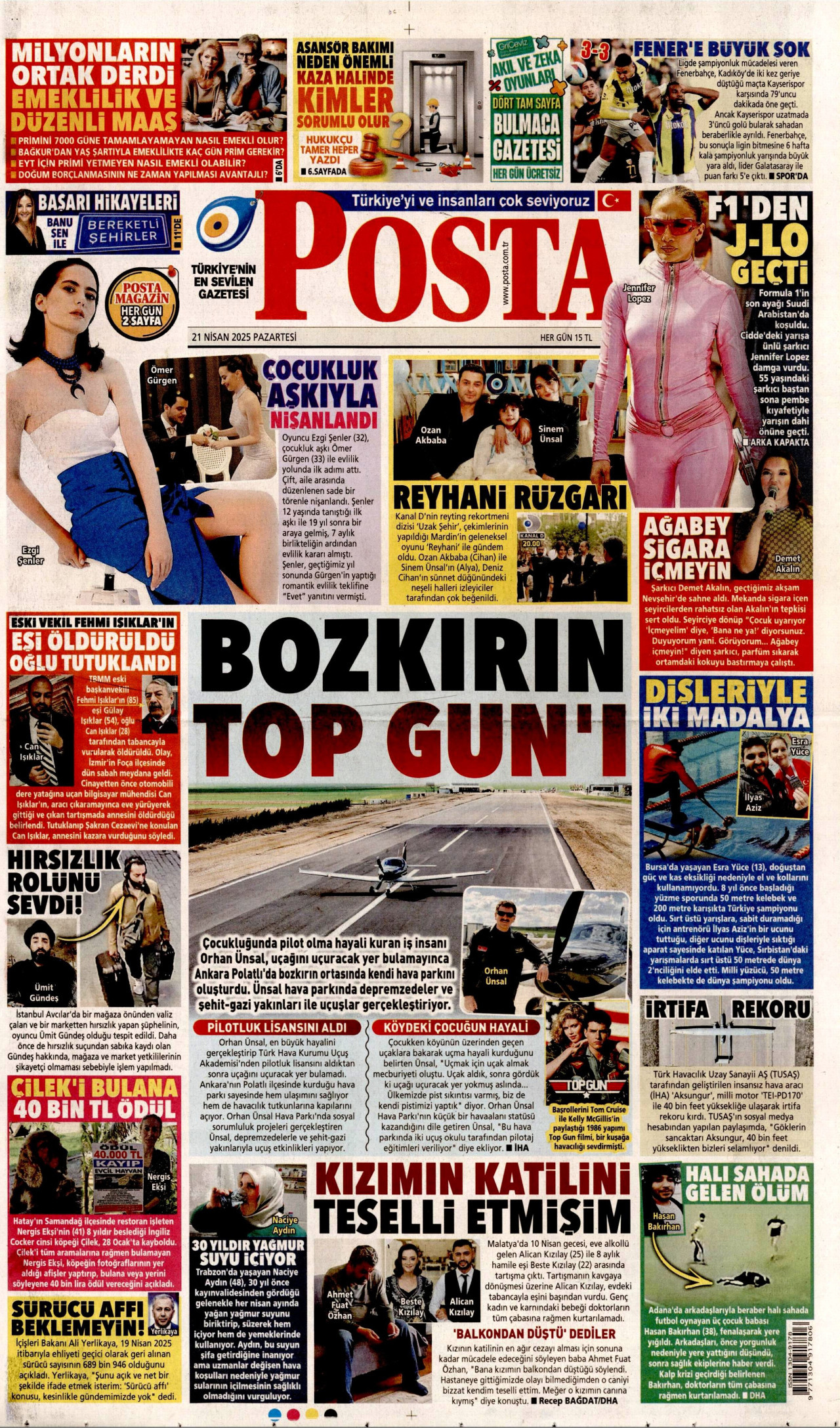 POSTA gazetesinin 21 Nisan 2025 tarihli birinci sayfası