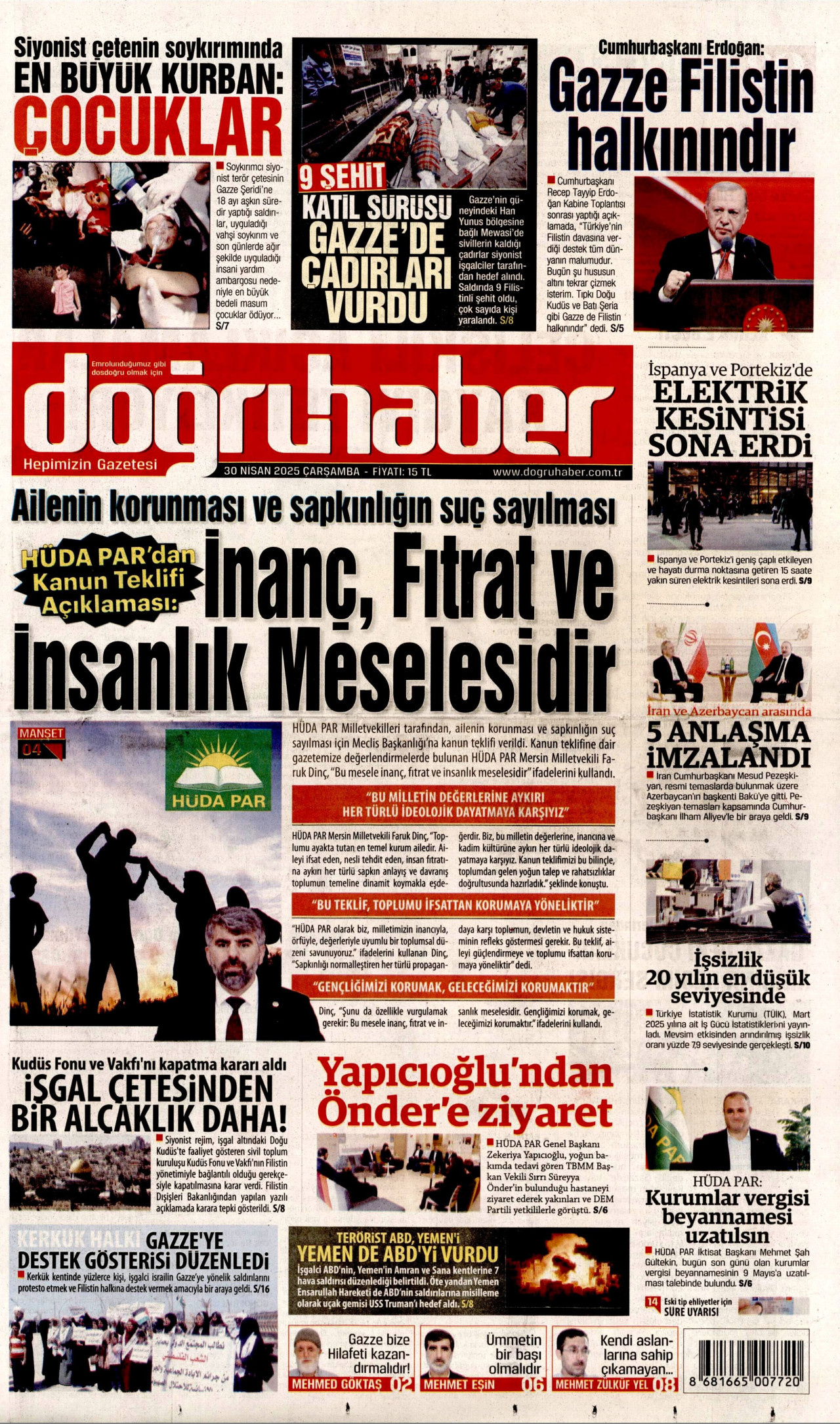 DOĞRU HABER gazetesinin 30 Nisan 2025 tarihli birinci sayfası