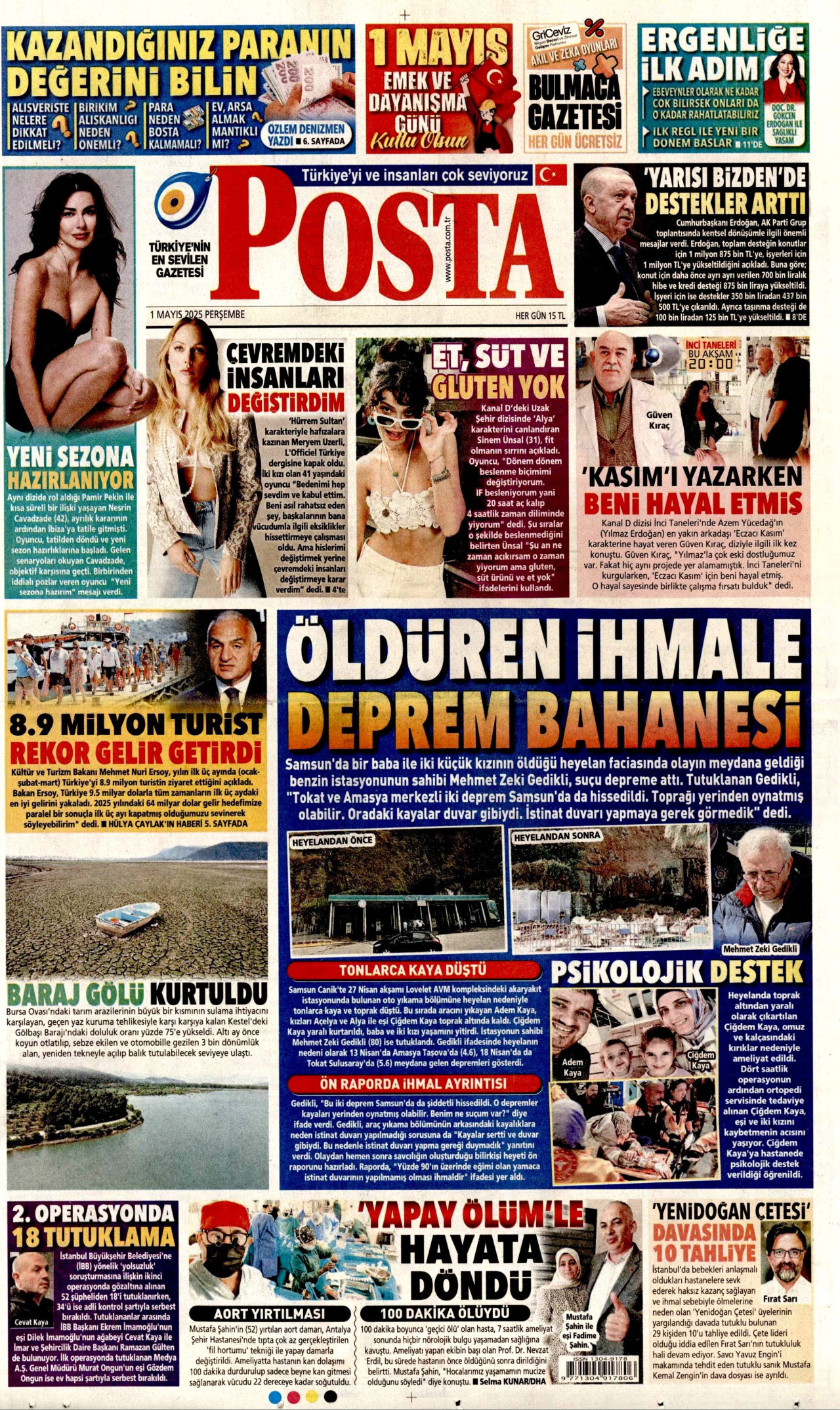 POSTA gazetesinin 1 Mayıs 2025 tarihli birinci sayfası