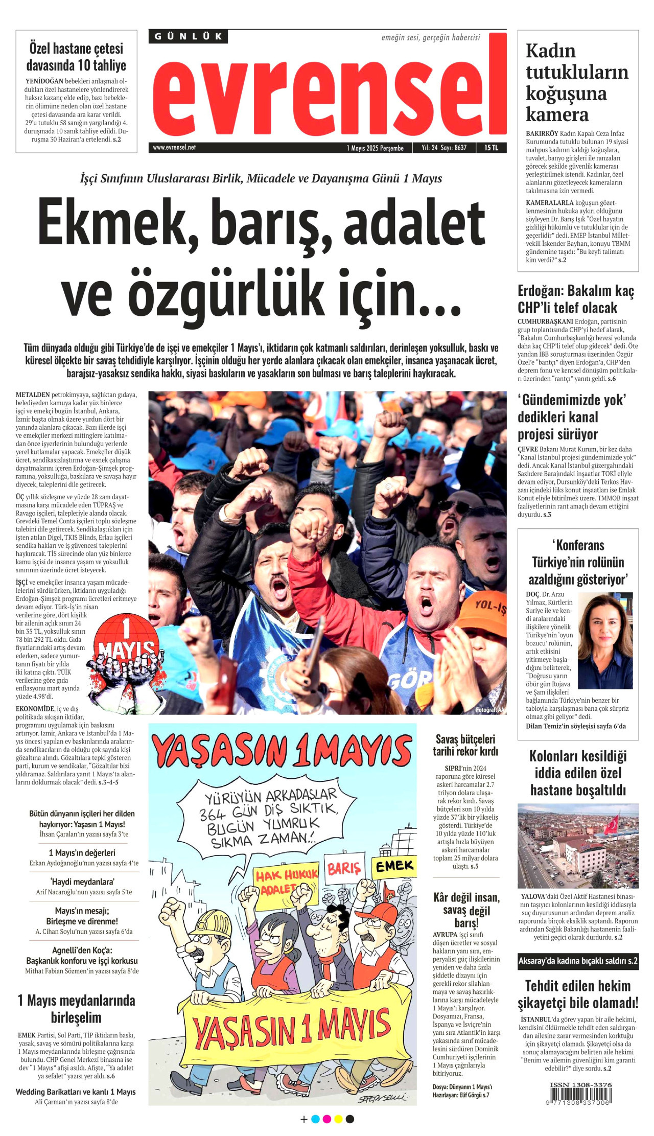 EVRENSEL gazetesinin 1 Mayıs 2025 tarihli birinci sayfası