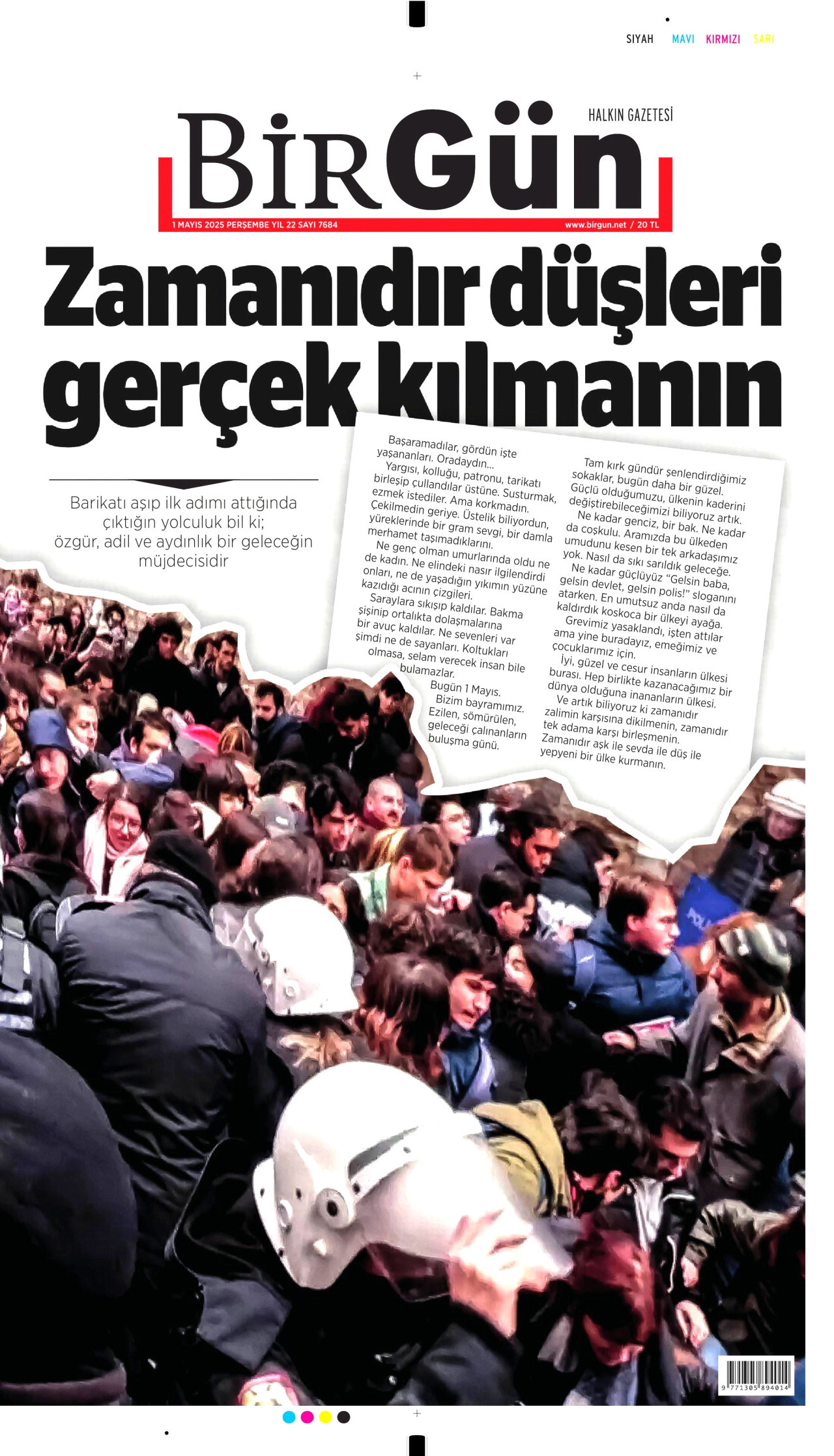 BİRGÜN gazetesinin 1 Mayıs 2025 tarihli birinci sayfası