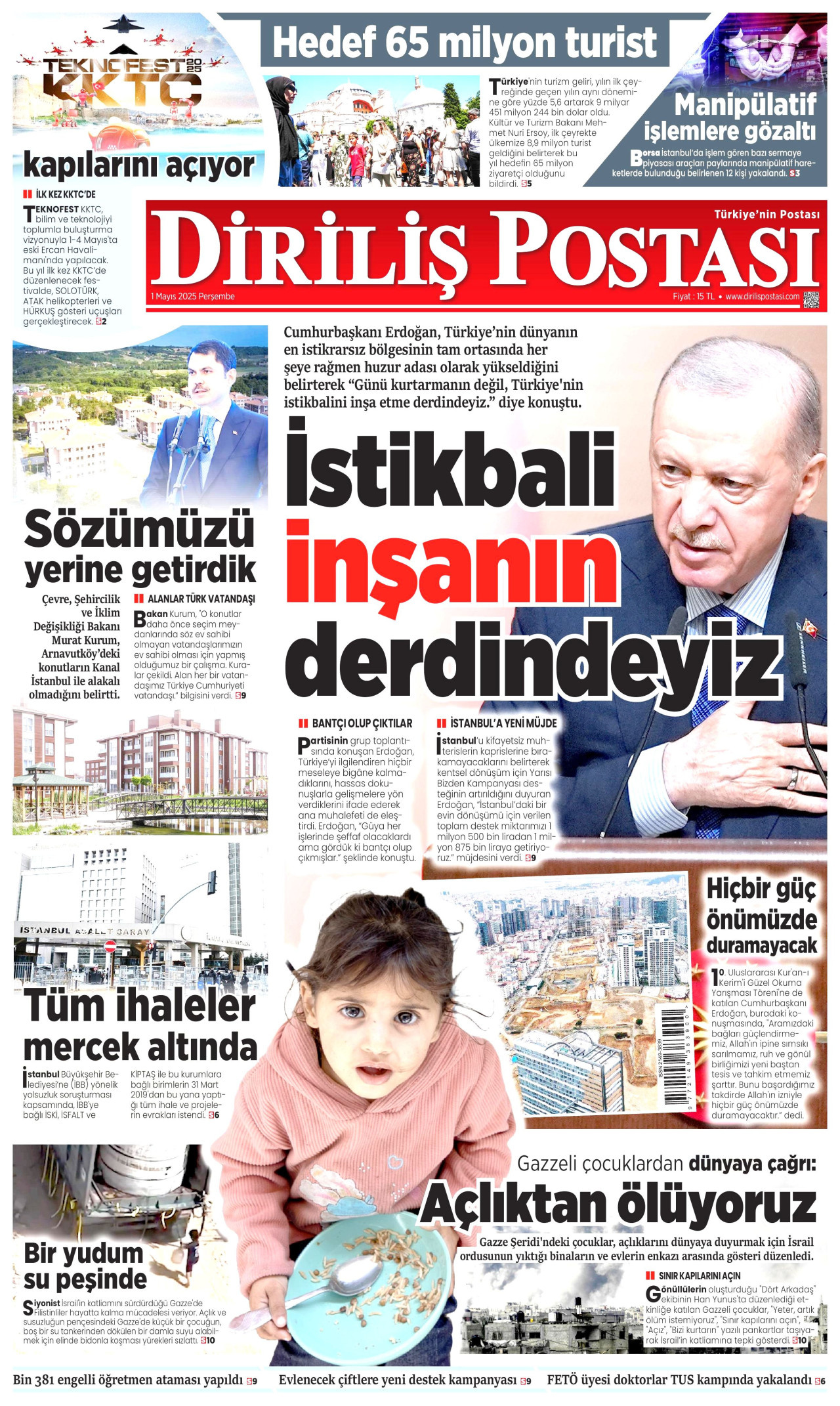 DİRİLİŞ POSTASI gazetesinin 1 Mayıs 2025 tarihli birinci sayfası