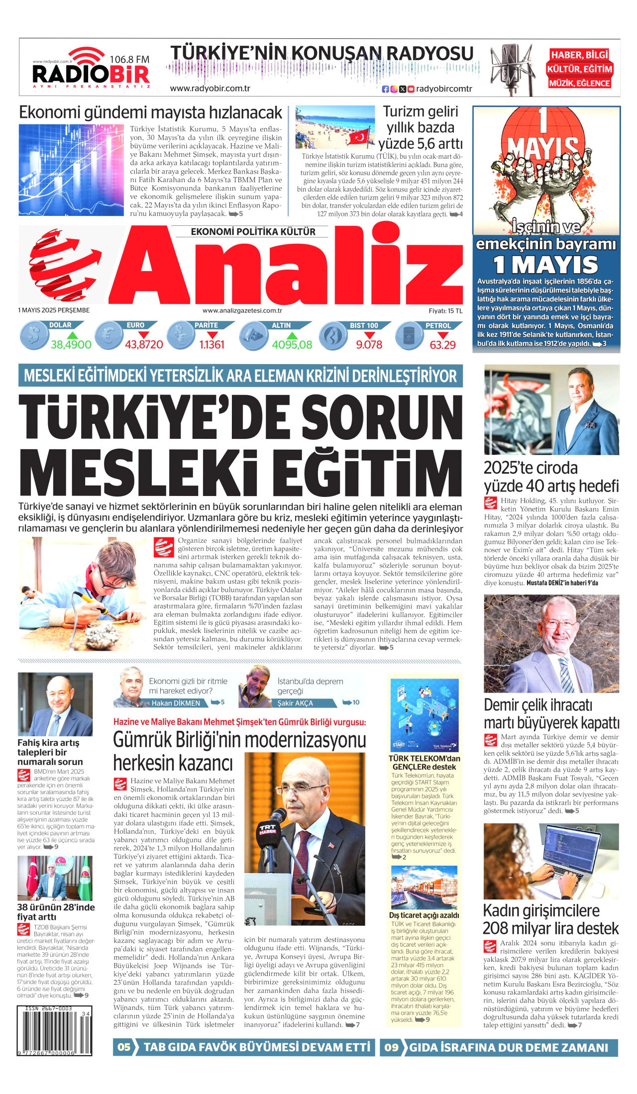 ANALİZ gazetesinin 1 Mayıs 2025 tarihli birinci sayfası